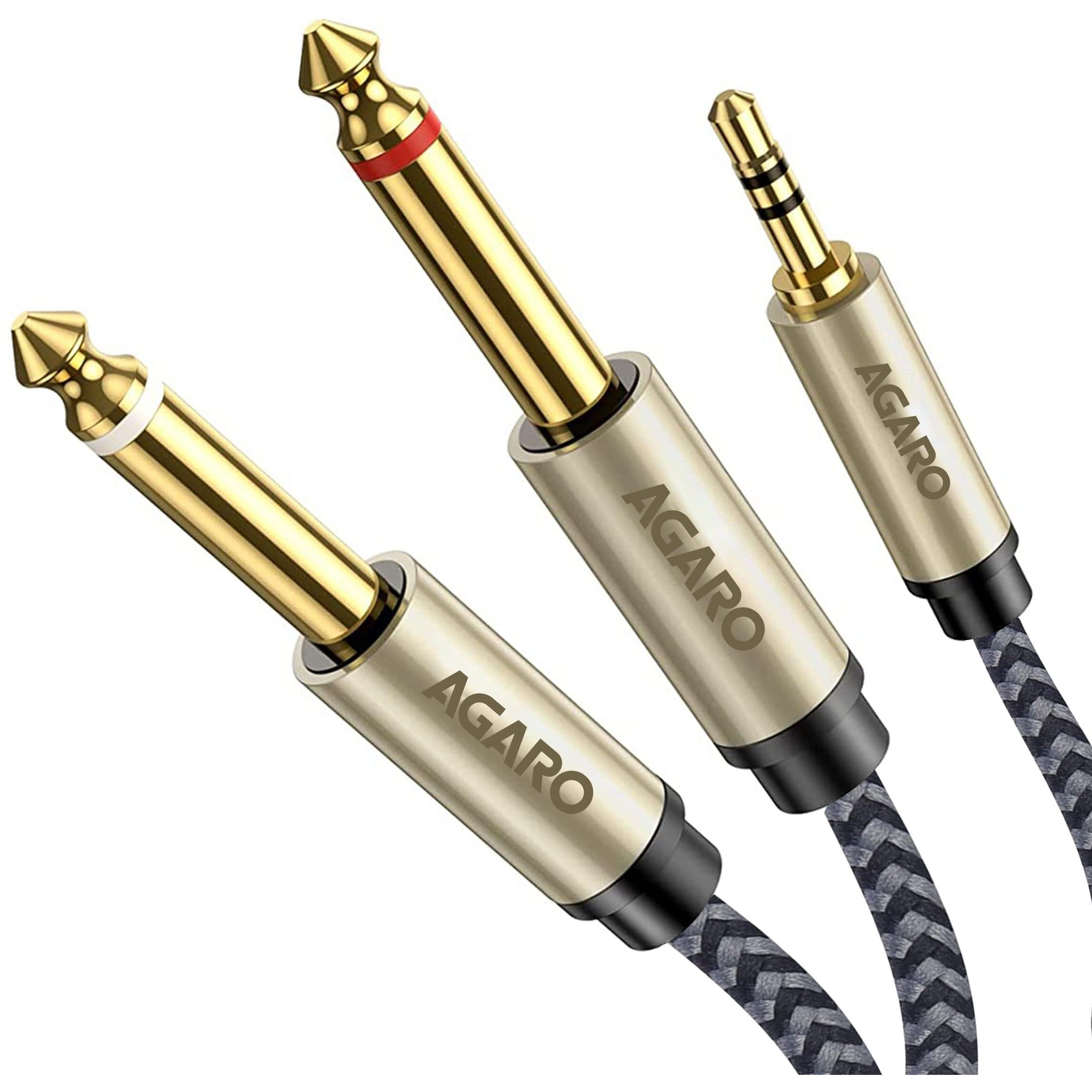 AGARO 3.5 mm 1/8 TRS to Dual 6.35 mm 1/4 TS Mono Breakout Cable Y Spitter Stereo Cord Adapter Compatible, 2 meters, grey