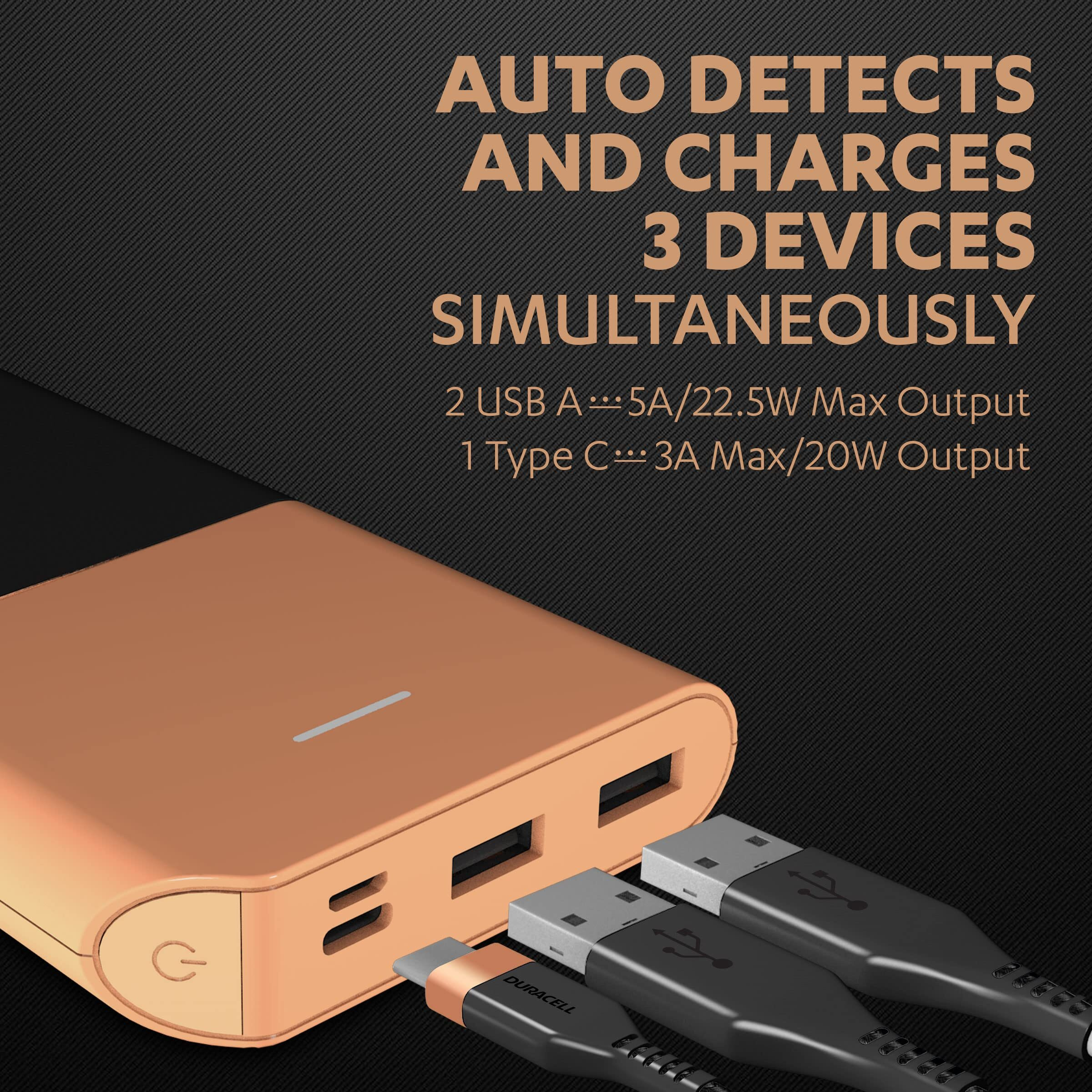 Duracell Power Bank 10000 mAh, Portable Charger, USB C/Micro USB Input, USB A/USB C Output, Fast Charge Technology, 22.5W Power Delivery for Smartphones, Tablets, Headphones and USB-Powered Devices