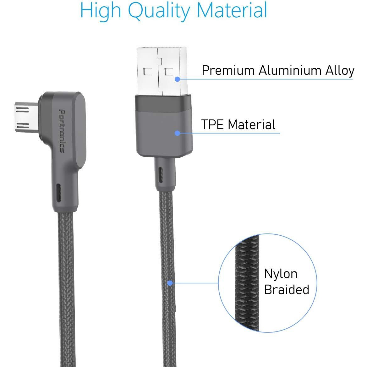 Portronics Konnect L 1.2Mtr, Fast Charging 3A Micro USB Cable with Charge & Sync Function (Grey)