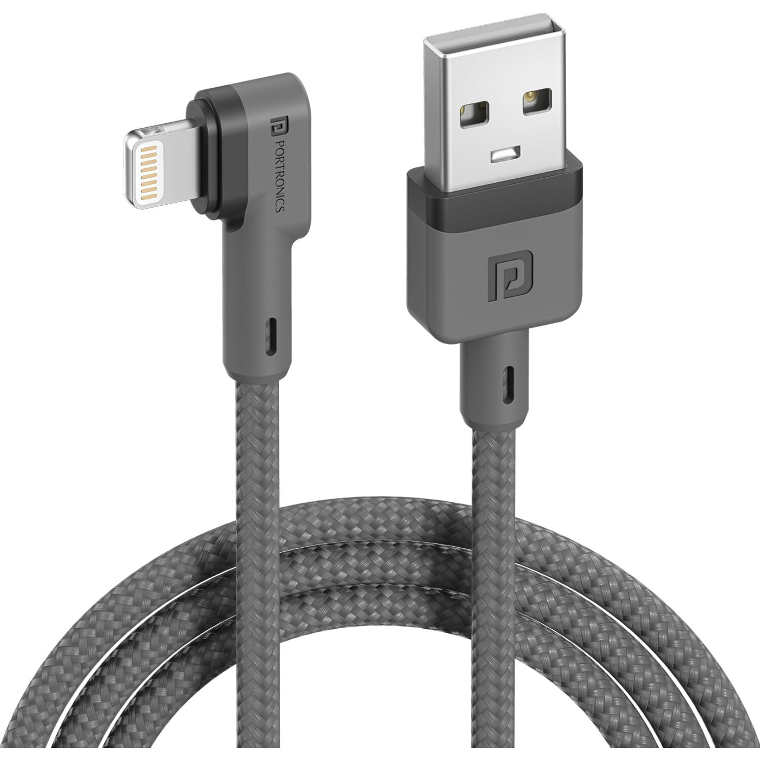 Portronics Konnect L 1.2M Fast Charging 3A 8 Pin USB Cable with Charge & Sync Function for iPhone, iPad (Grey)