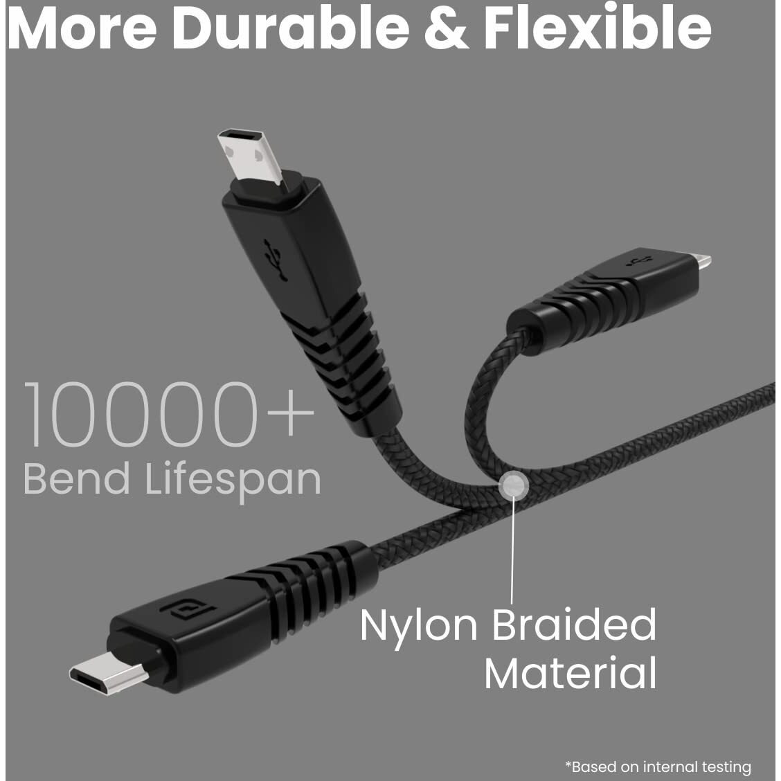 Portronics Konnect B Micro USB Cables For Fast Charging & Data Sync 3.0 Amp with PVC Heads I Nylon Braided I 1 mtr(Black)