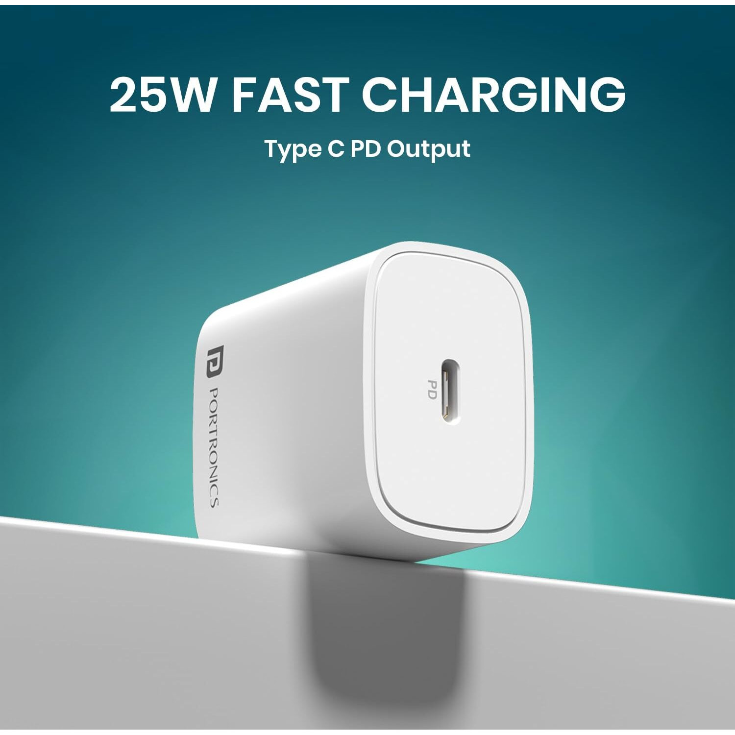 Portronics Adapto 25 Plus 25W Type C PD Superfast Slim Mobile Charging Adaptor,GaN Technology,Compatible with iPhone 16/15/14/13/12/11 Pro,Max Series, Samsung Galaxy S/A/M/F & Other Type C Devices