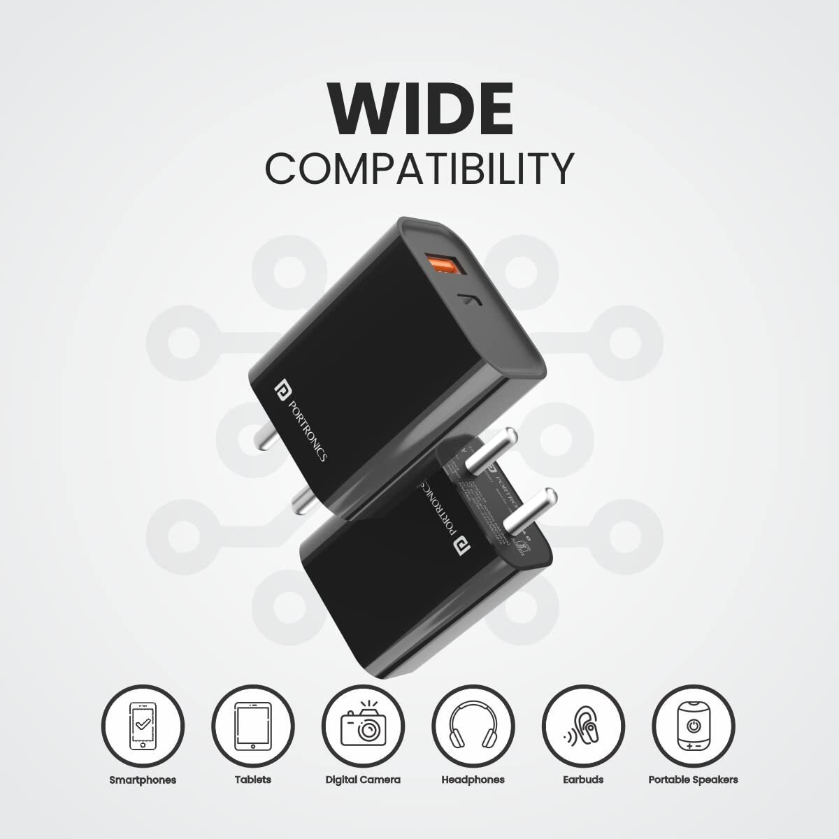 Portronics Adapto 45 20W Mobile Charger Adapter with Dual Port (USB A + PD Type C), Fast Charging, Short Circuit Protection, Wide Compatibility(Black)