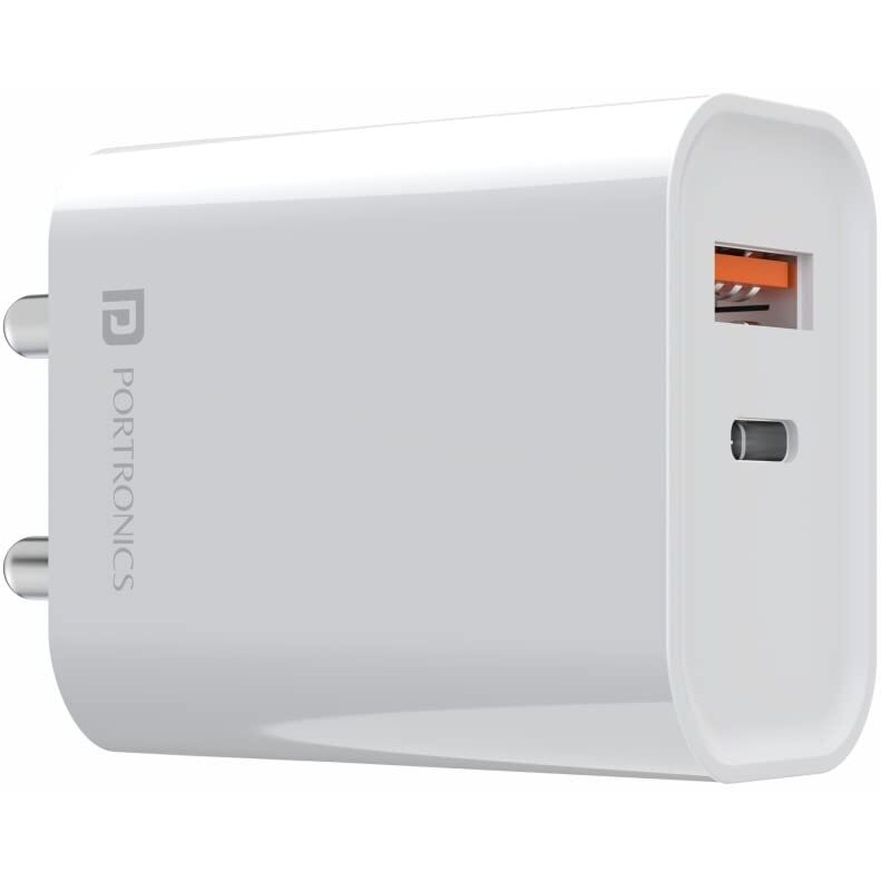 Portronics Adapto 45 22.5W Max Output USB & Type-C Dual Output Super Fast Charger,Wall Adapter Power Delivery 3.0& USB A Fast Charge Adaptor for iPhone,Android & Other Type C Enabled Devices(White)