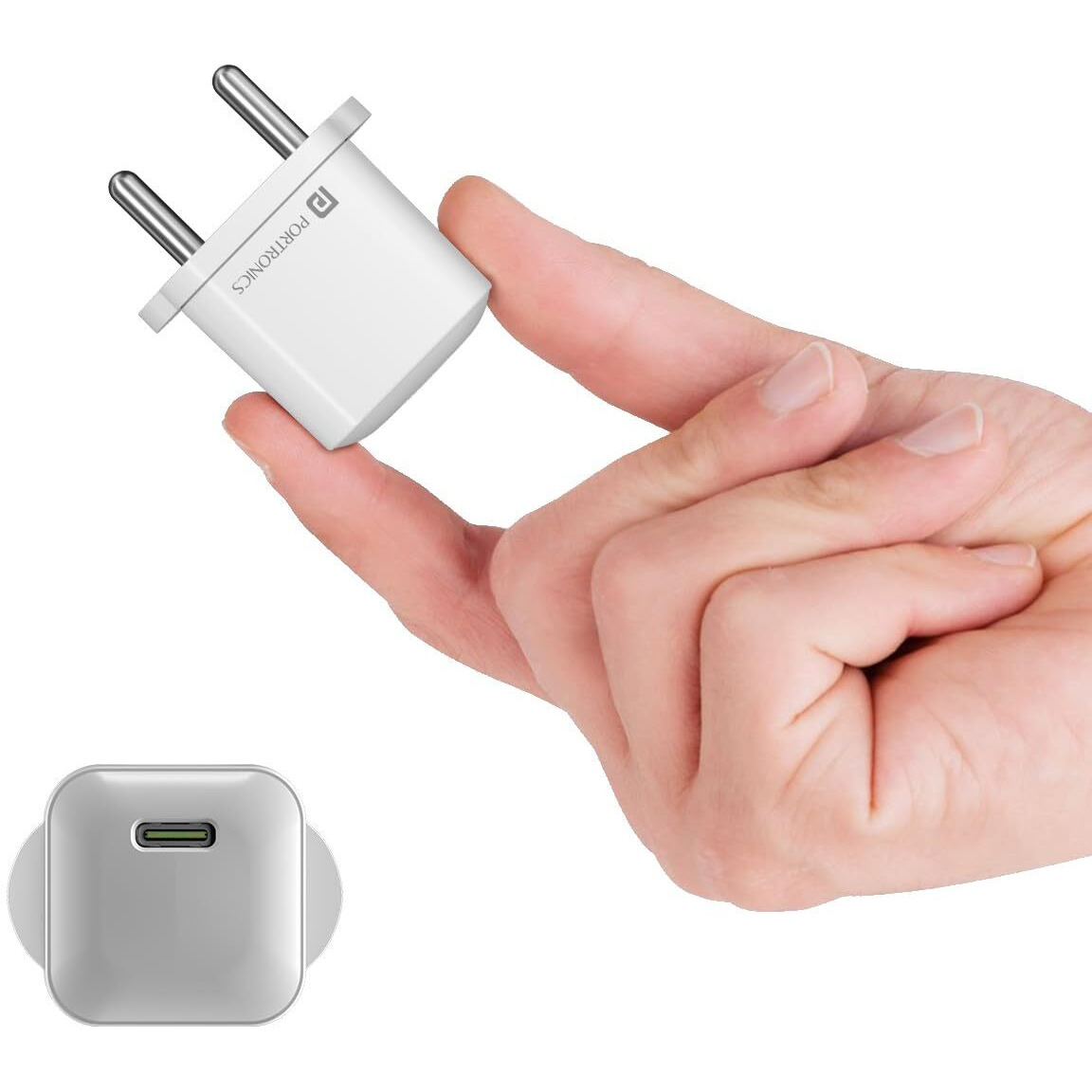 Portronics Adapto 20 Lite Smallest 20W GaN Wall Charger with Type C PD Fast Charging Output Port, Compatible with iPhone 8 and Above, iPad, Tablets, All Type C Mobile Phones and Devices (White)