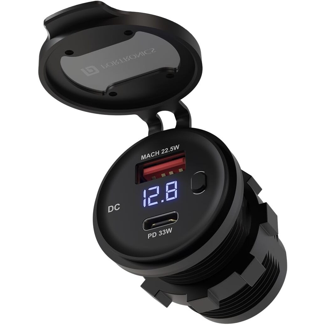 Portronics Spark 51W Multi-Vehicle Phone Charger, 33W Type-C Power Delivery, 18W USB Fast Charging, Type-C & USB Dual Output, for Motorcycles & Scooters