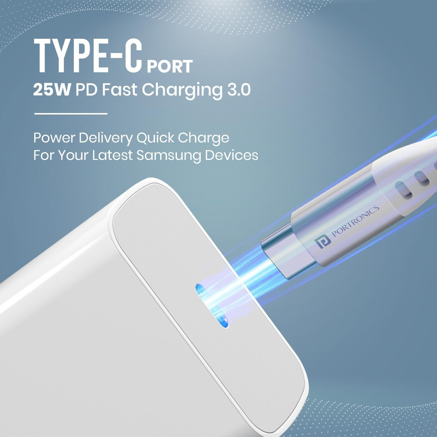 Portronics Adapto 25 Pro 25W Fast Charging Type C Adapter with Type C Charging Cable,PPS Protection,for iPhone 15/14/13/12/11 & Pro Max Series,Samsung S24/S23/S22/S20/S21/S21 Other Type C Devices