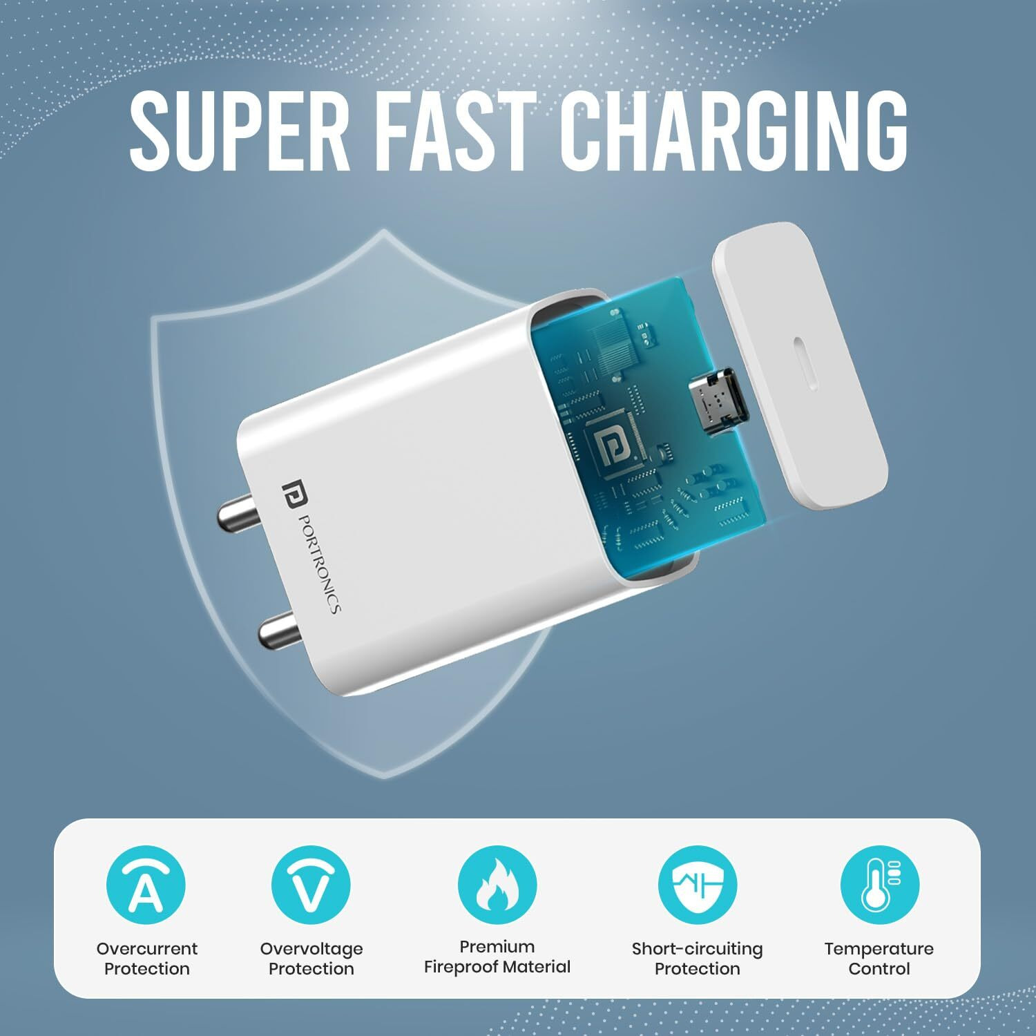 Portronics Adapto 25 Pro 25W Fast Charging Type C Adapter with Type C Charging Cable,PPS Protection,for iPhone 15/14/13/12/11 & Pro Max Series,Samsung S24/S23/S22/S20/S21/S21 Other Type C Devices