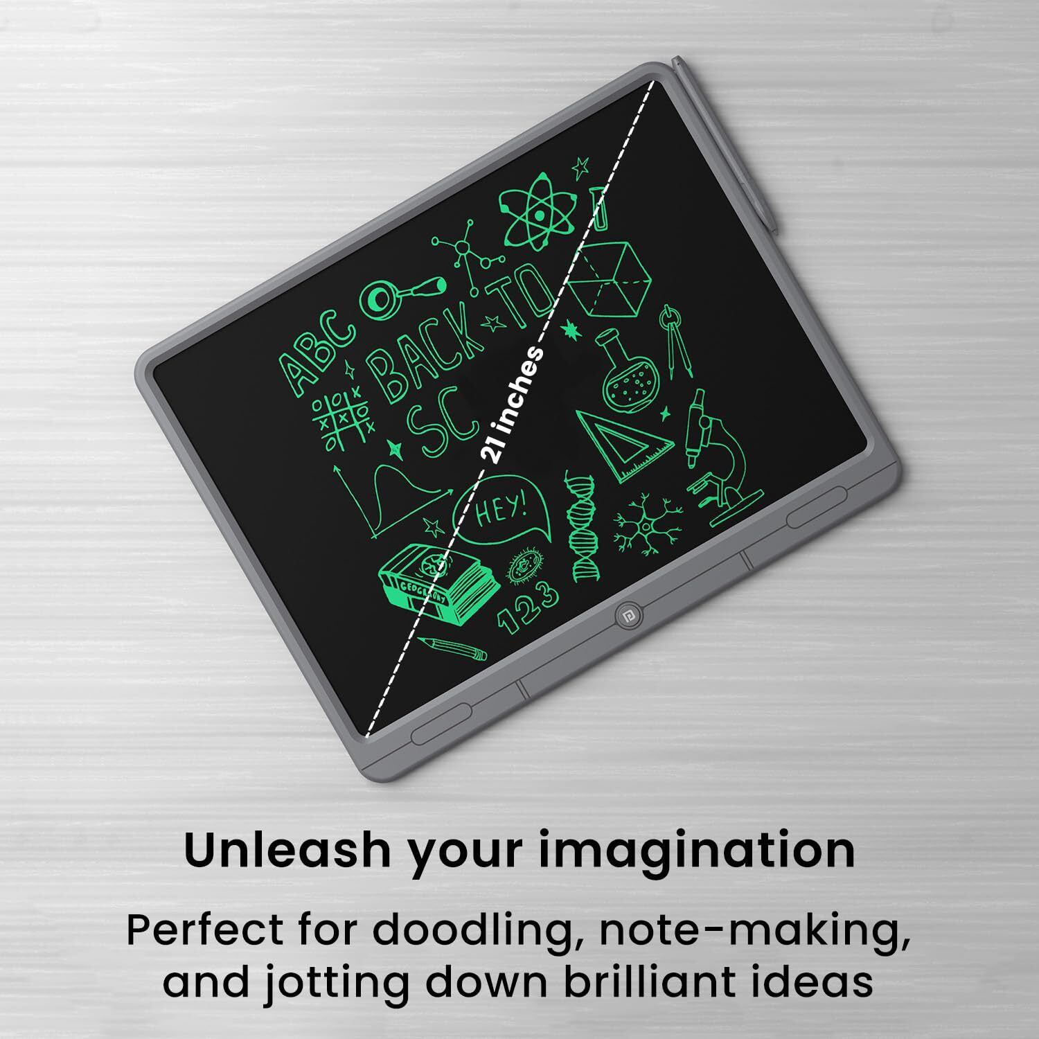 Portronics Ruffpad 21 LCD Writing Pad with 21 Inches Large Screen, Stylus Pen, Erase Button, Smart Lock for Birthday Gift, Kids Toys, Students, School, Office (Grey)