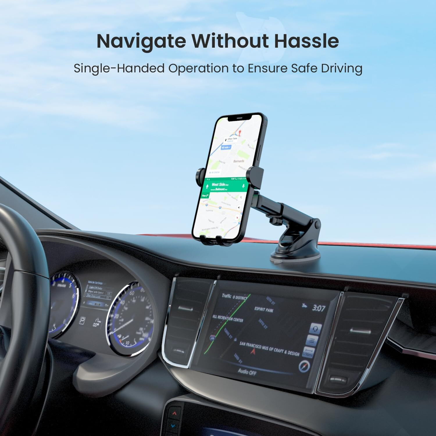 Portronics Clamp M3 Adjustable Car Mobile Phone Holder Stand for Dashboard & Windshield, 360 Rotational, Strong Suction Cup, Compatible with 4 to 6 inch Devices(Black)