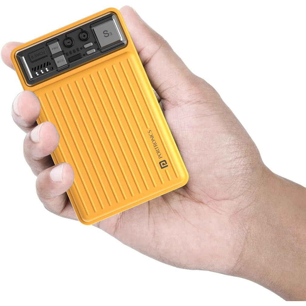 Portronics Luxcell Mini 10K Advanced 10000 mAh Nano Power Bank with 22.5W Max Output, LED Indicator, Mach USB-A Output, Type C PD Output, Type C Input, Wake Up Button(Yellow)