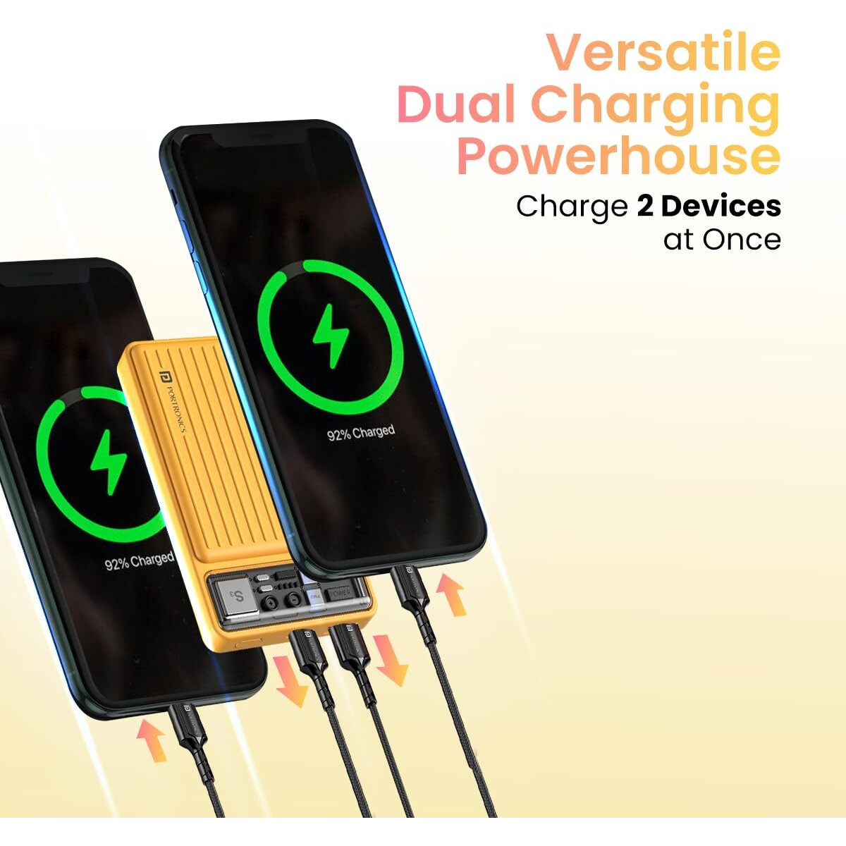 Portronics Luxcell Mini 10K Advanced 10000 mAh Nano Power Bank with 22.5W Max Output, LED Indicator, Mach USB-A Output, Type C PD Output, Type C Input, Wake Up Button(Yellow)