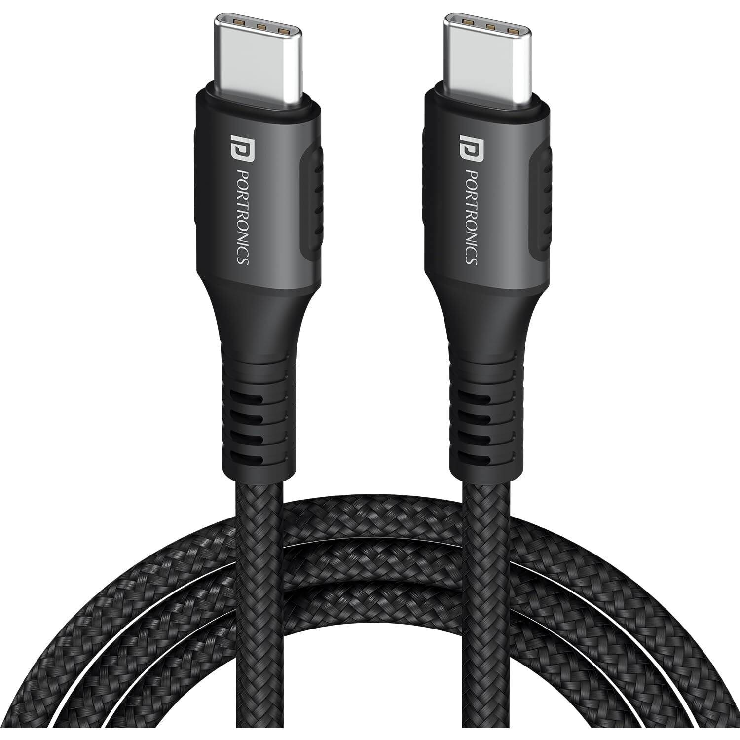 Portronics Konnect 240C 240W Futuristic Unbreakable Nylon Braided Type C to Type C Fast Charging Cable 1.2M Long,Supports Laptop and All Type C Smartphones and Devices (Black)