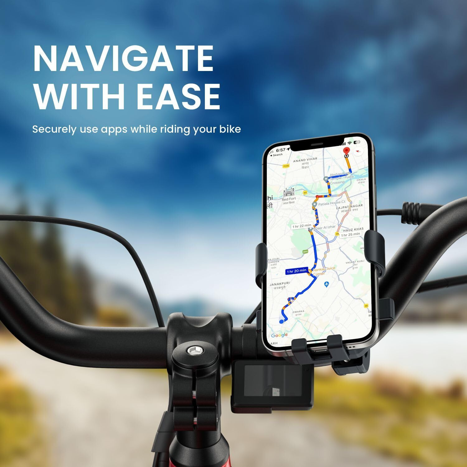 Portronics Mobike 4 Bike Phone Mount with 360 Rotational, Strong Hold for Bicycle, Motorcycle Compatible with 4.7 to 6.8 inch Devices(Black)