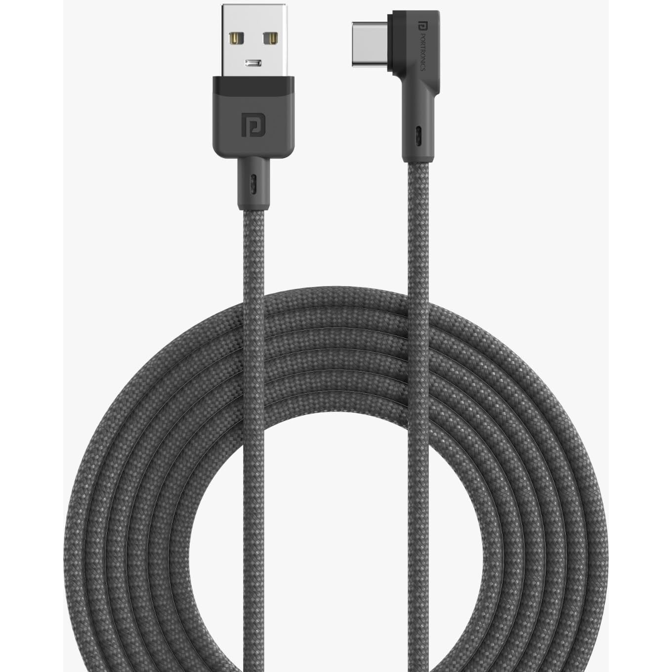Portronics Konnect L Fast Charging 3A Type-C Cable 2 Meter with Charge & Sync Function for All Type-C Devices (Grey)