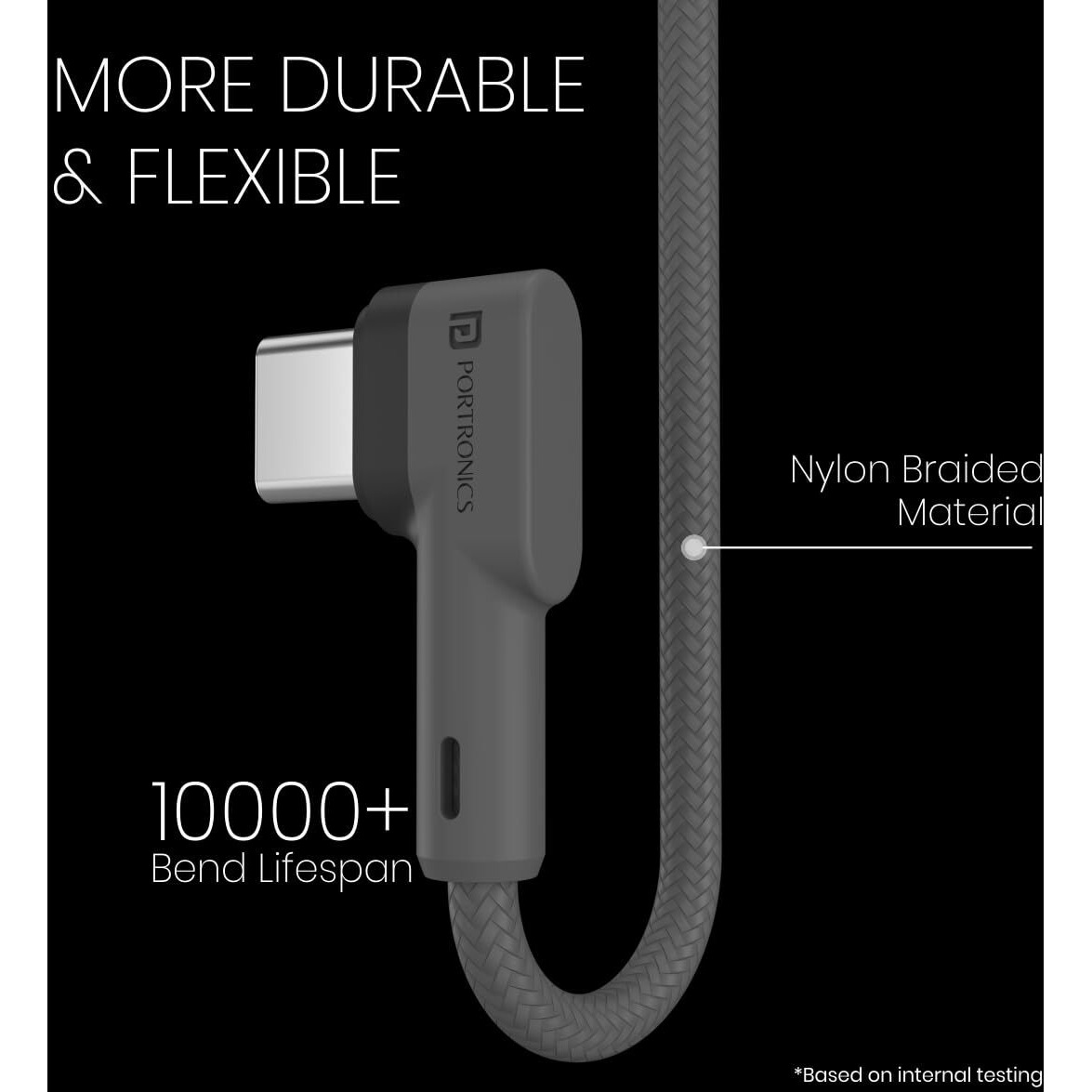 Portronics Konnect L Fast Charging 3A Type-C Cable 2 Meter with Charge & Sync Function for All Type-C Devices (Grey)