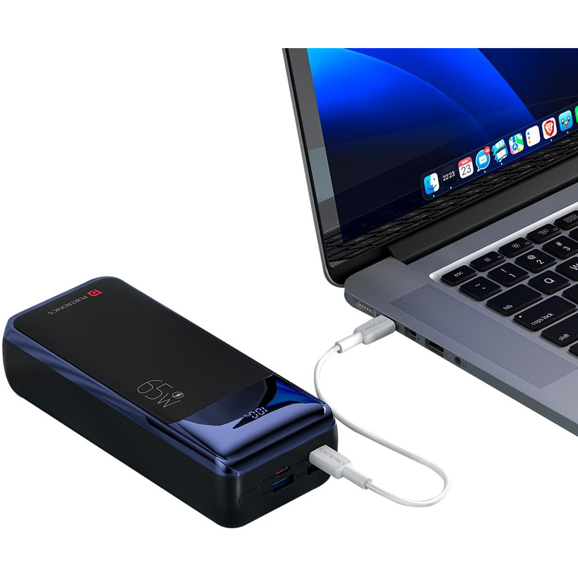 Portronics Ampbox 27K 65W 27000 mAh 4-in-1 Fast Charging Nano Power Bank with 2 Type C PD Output Ports & 2 Mach USB Output Ports Compatible with Laptop, Android Smartphones, iPhones, iPad, Tablet