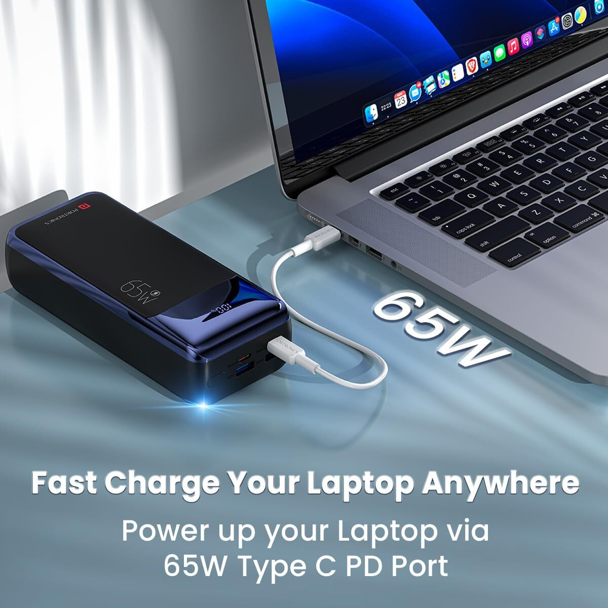 Portronics Ampbox 27K 65W 27000 mAh 4-in-1 Fast Charging Nano Power Bank with 2 Type C PD Output Ports & 2 Mach USB Output Ports Compatible with Laptop, Android Smartphones, iPhones, iPad, Tablet