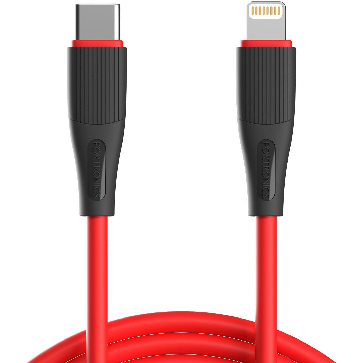 Portronics Silklink 20W Type-C to 8 Pin Fast charging Cable for Lightning Devices,Premium Silicon Cable, 1M (Red)