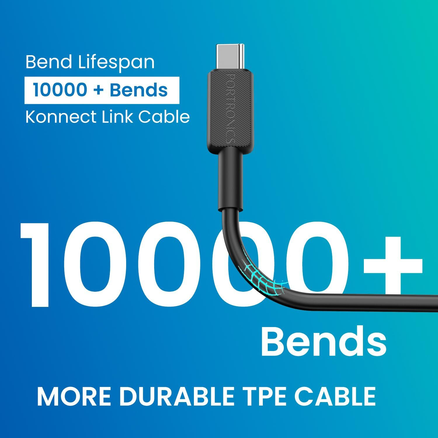 Portronics Konnect Link C Square 60W Type C to Type C Fast Charging PD Cable with 480Mbps Data Sync Compatible with Smartphones, iPhone 15 series, MacBook and Other Type C devices 1M Length(Black)