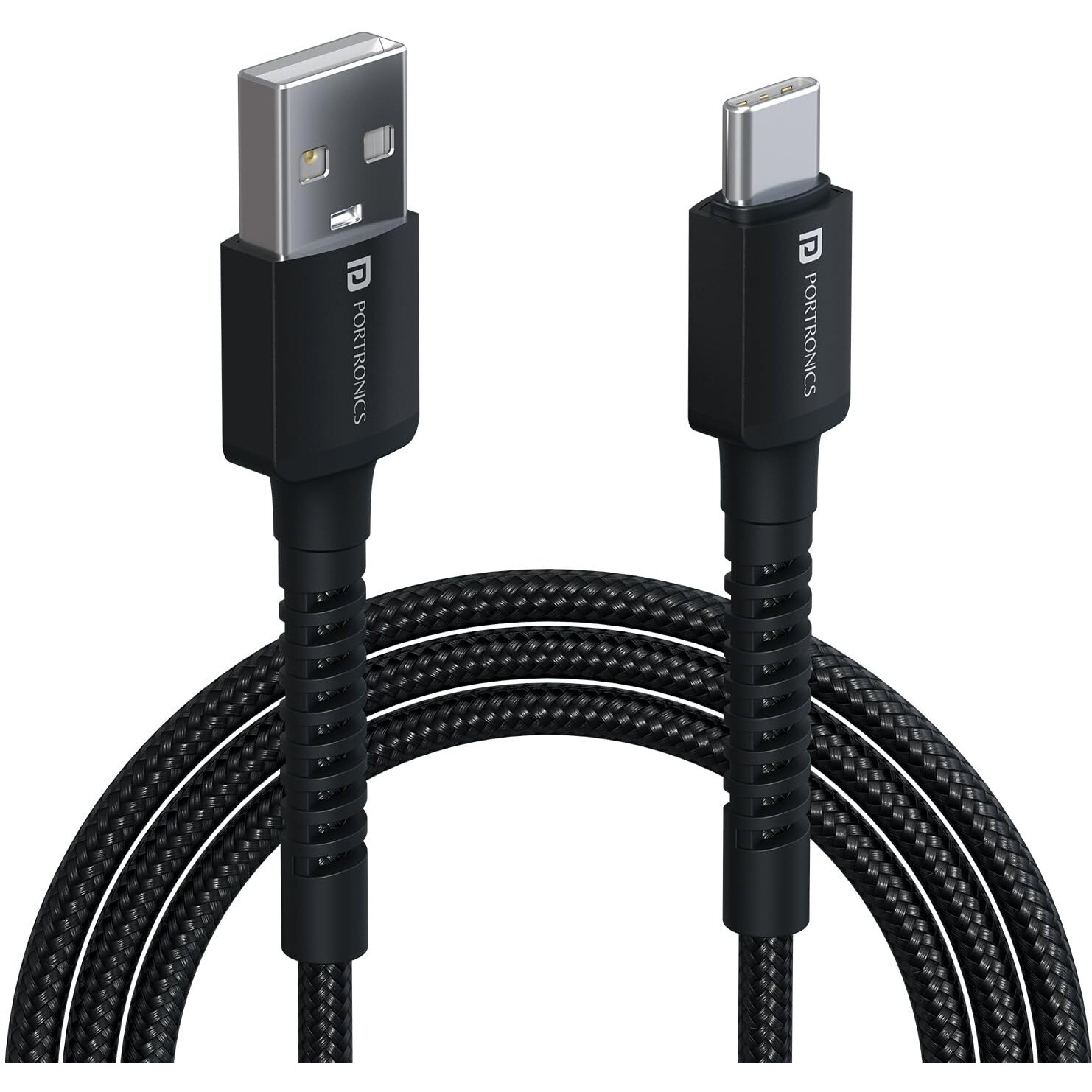 Portronics Konnect X 3A Unbreakable Nylon Braided USB to Type C Fast Charging Cable 2M Long, Supports All Type C Smartphones and Devices(Black)