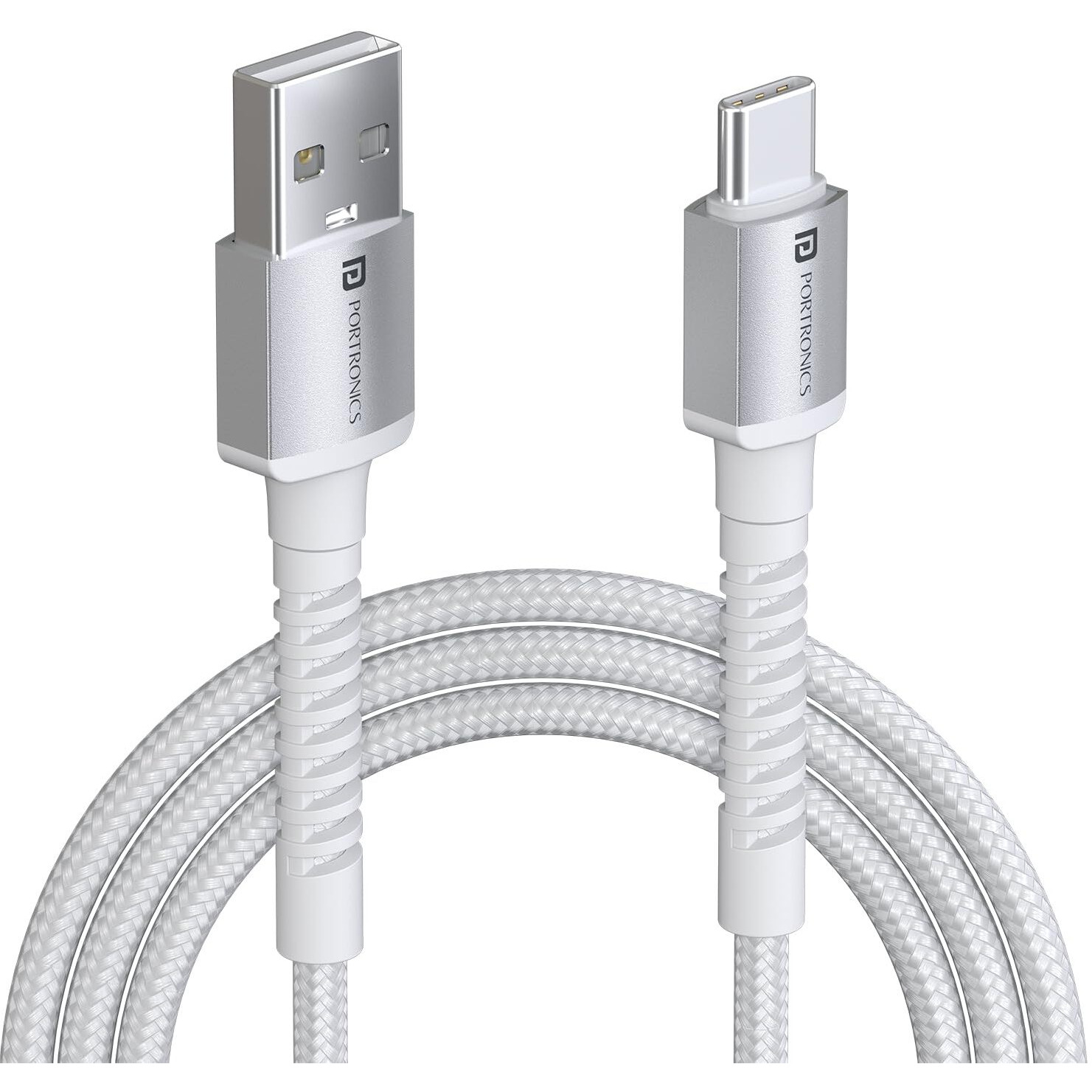 Portronics Konnect X 3A Unbreakable Nylon Braided USB to Type C Fast Charging Cable 2M Long, Supports All Type C Smartphones and Devices(White)