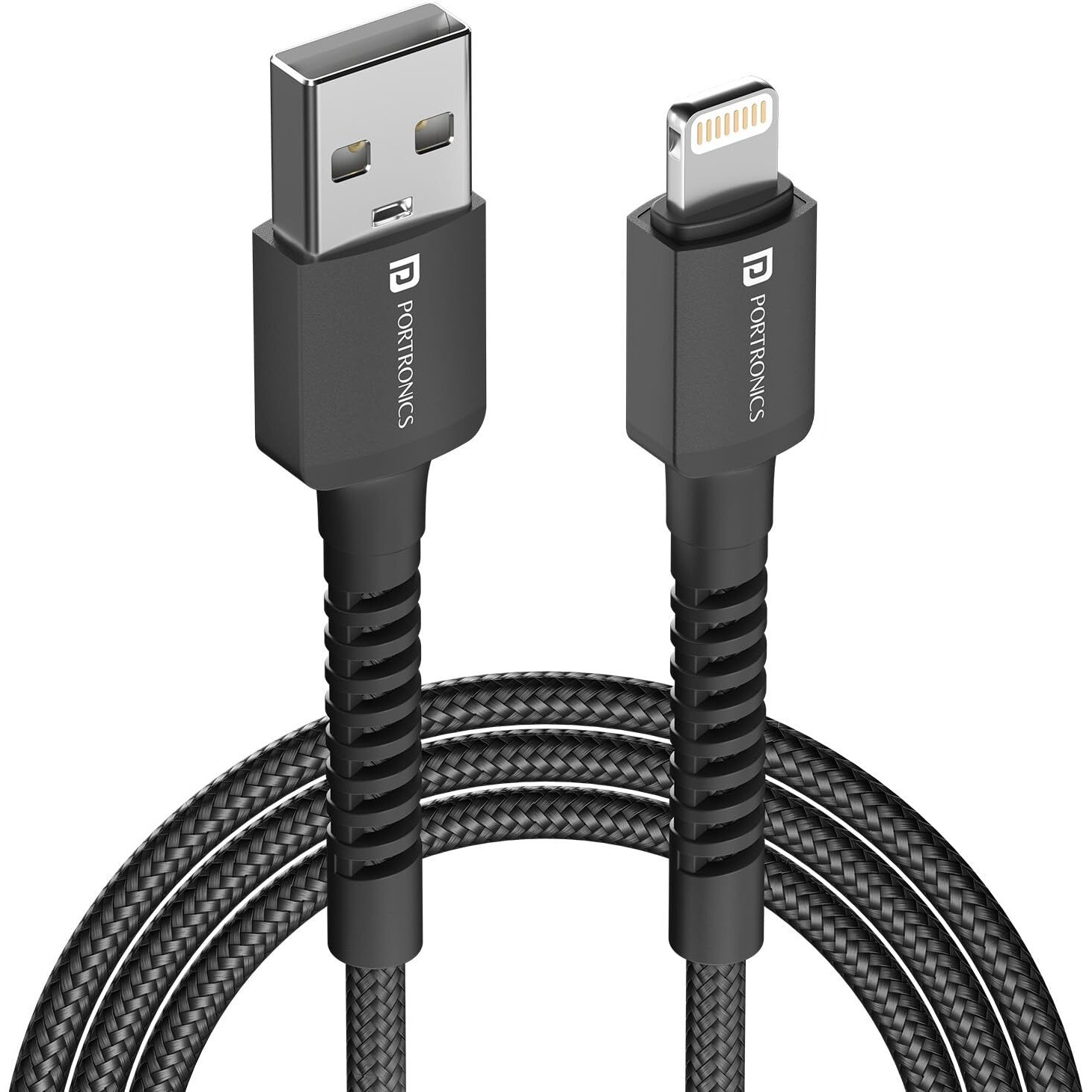 Portronics Konnect X USB to 8 Pin Cable with 3A Output, Fast Charging & Data Transfer, Nylon Braided, Aluminium Alloy Shell, 1M Length compatible with 8 PIN Devices(Black)