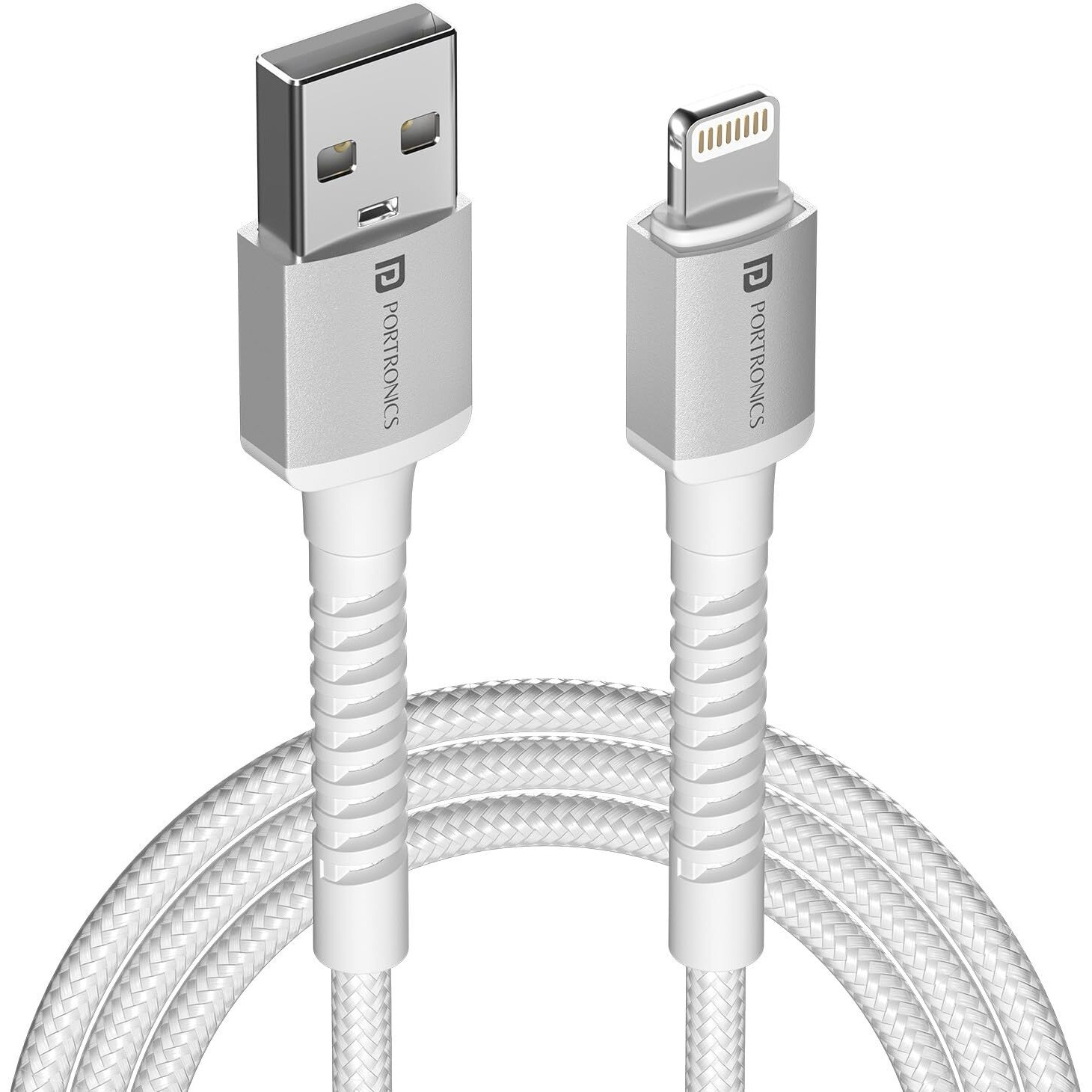 Portronics Konnect X USB to 8 Pin Cable with 3A Output, Fast Charging & Data Transfer, Nylon Braided, Aluminium Alloy Shell, 1M Length compatible with 8 PIN Devices(White)