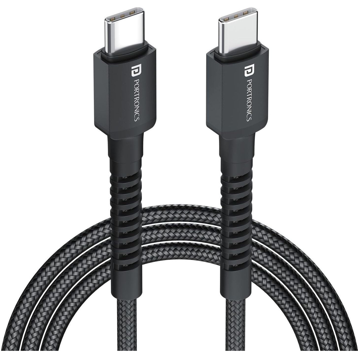Portronics Konnect X 60W Type C to Type C Unbreakable Nylon Braided Cable, 1M Fast Charging Cable for iPhone 15 series, iPad, Samsung Galaxy & other Type C Devices(Black)