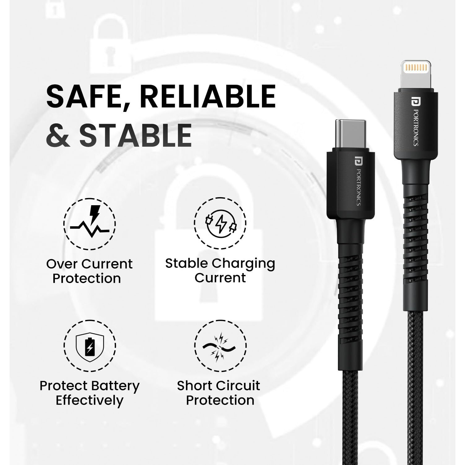 Portronics Konnect X Type C to 8-Pin 27W Fast Charging Cable, Premium TPE Material, Support to all Lightning Devices 1M Length(Black)