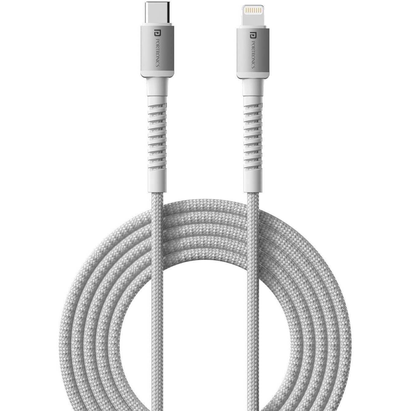 Portronics Konnect X Type C to 8-Pin 27W Fast Charging Cable, Premium TPE Material, Support to all Lightning Devices 1M Length(White)