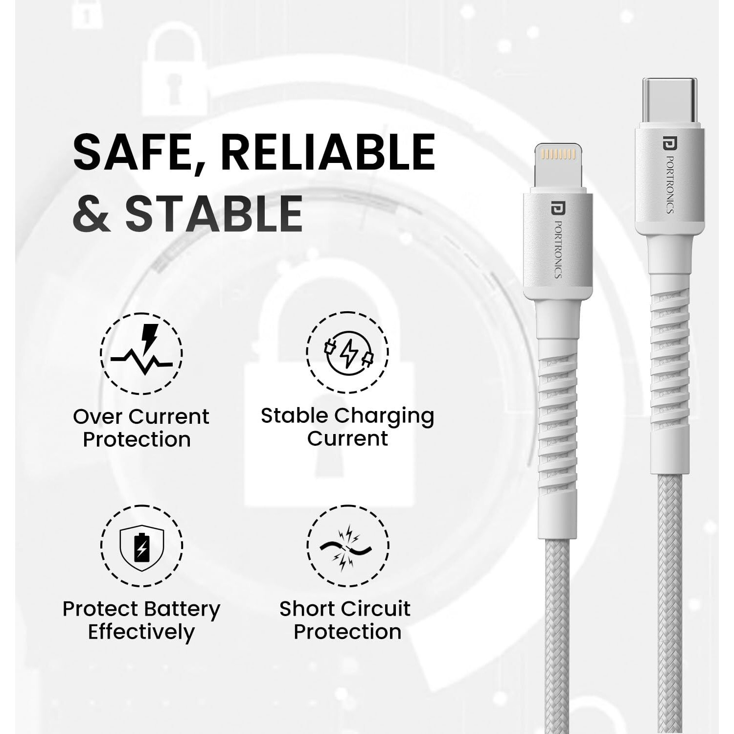 Portronics Konnect X Type C to 8-Pin 27W Fast Charging Cable, Premium TPE Material, Support to all Lightning Devices 1M Length(White)