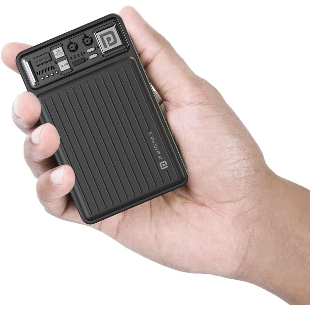 Portronics Luxcell Mini 10K Advanced 10000 mAh Nano Power Bank with 22.5W Max Output, LED Indicator, Mach USB-A Output, Type C PD Output, Type C Input, Wake Up Button(Black)