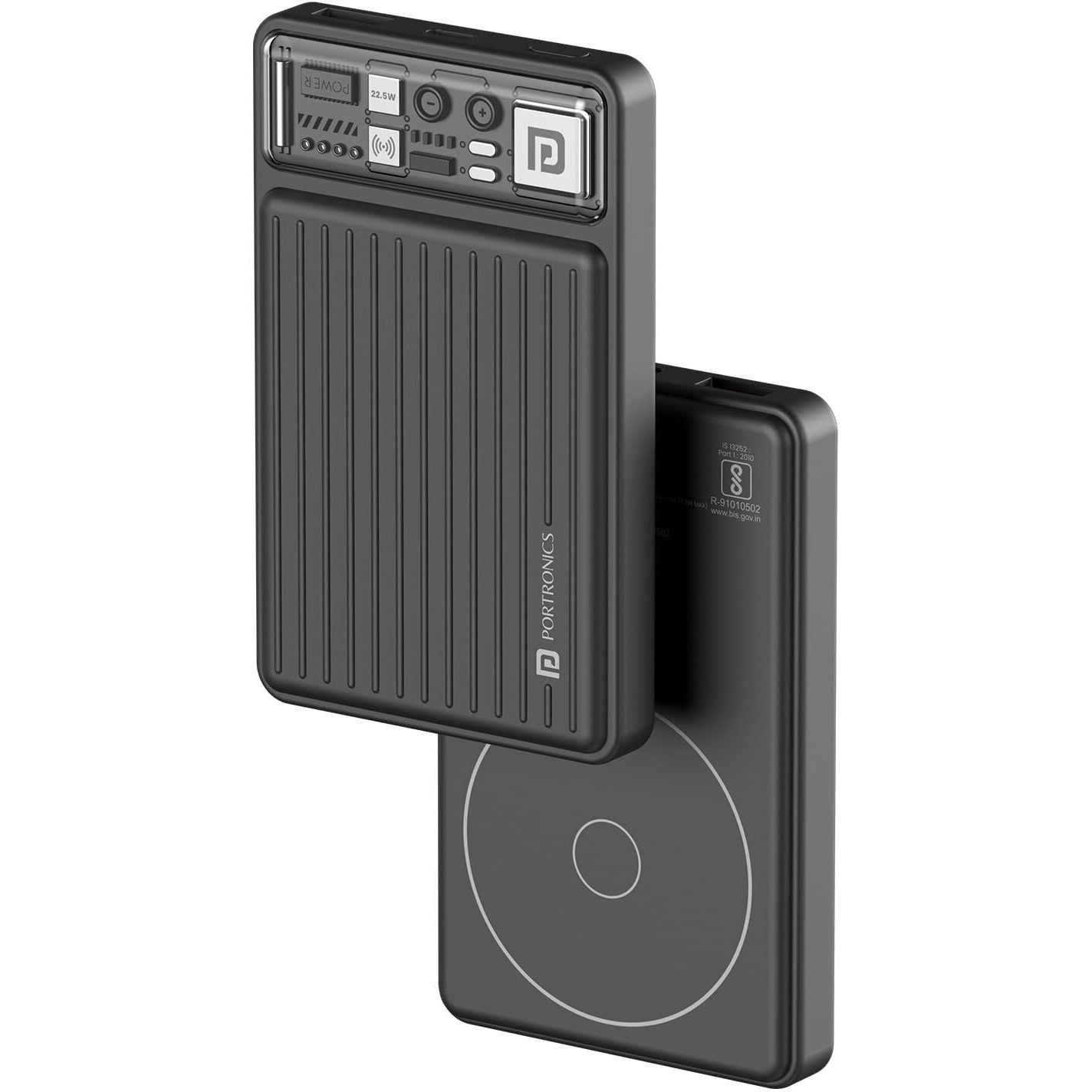 Portronics Luxcell Wireless Mini 10k 10000mAh 15W Magnetic Wireless Fast Charging Nano Power Bank with 22.5 Wired Output Compatible with iPhone 12 & Above & Other QI Enabled Devices(Black)