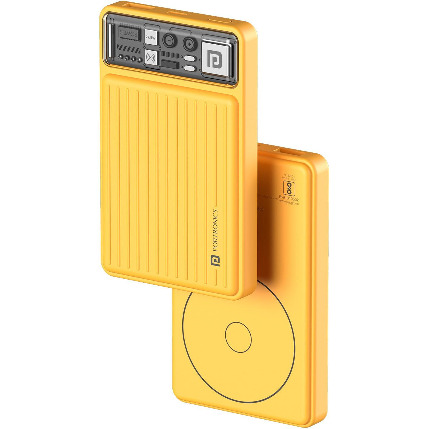 Portronics Luxcell Wireless Mini 10k 10000mAh 15W Magnetic Wireless Fast Charging Nano Power Bank with 22.5 Wired Output Compatible with iPhone 12 & Above & Other QI Enabled Devices(Yellow)
