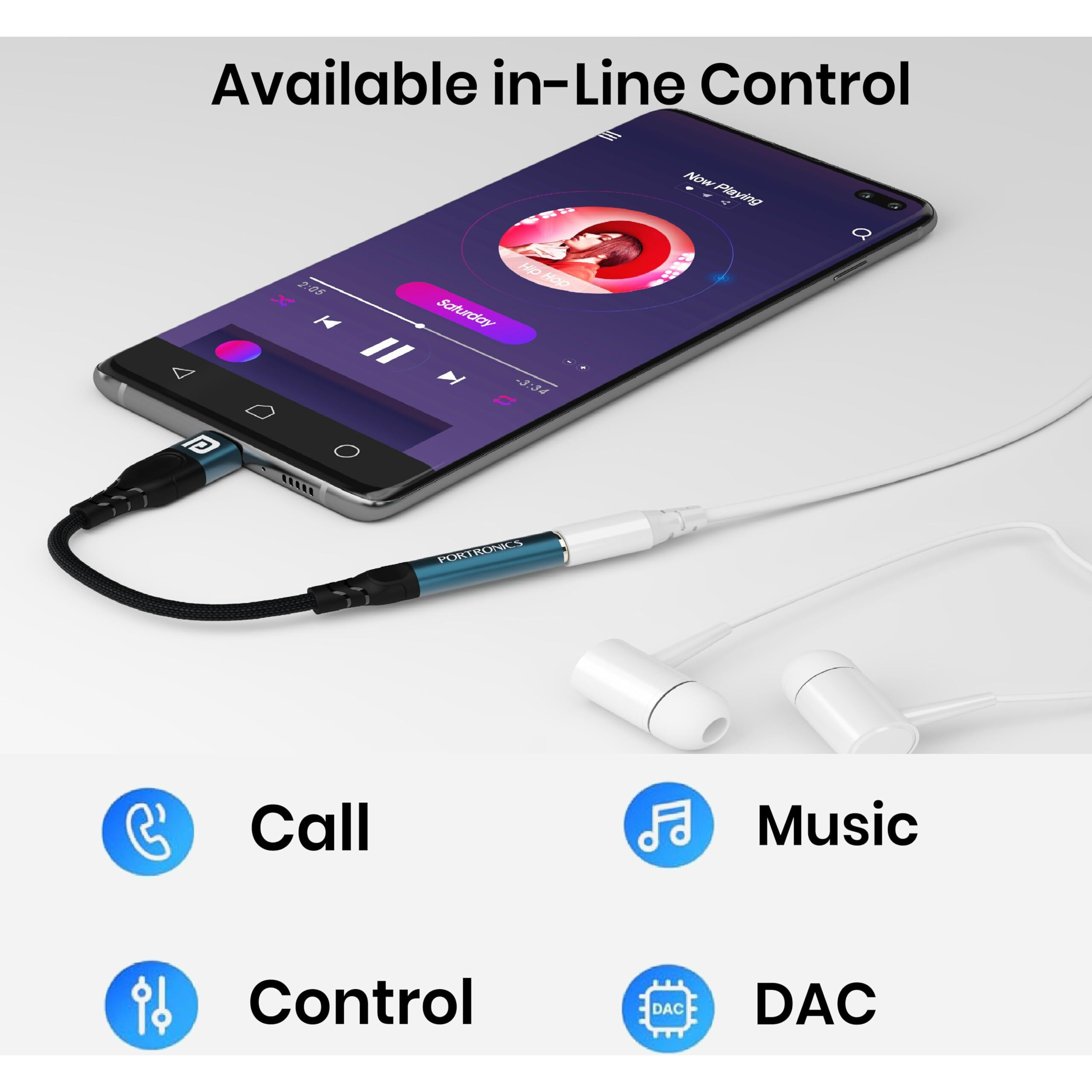 Portronics iKonnect C Pro Type C to 3.5 mm Audio Jack Connector with DAC Headphone Converter Adapter Compatible with iPhone 15 Pro Max/15 Pro/15 Plus, Galaxy S23/S22/S21/S208 & Other Type C Phones