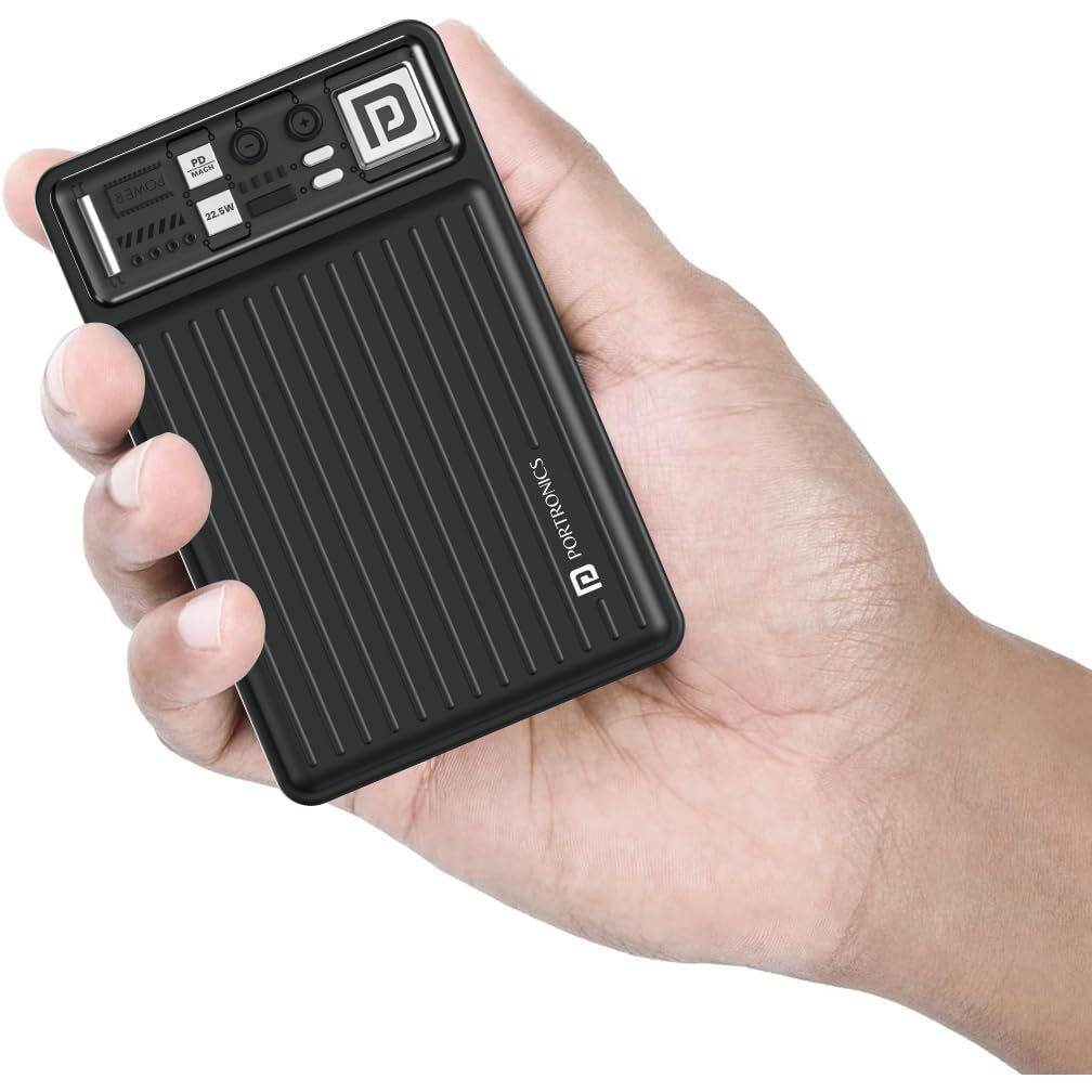 Portronics Luxcell Mini 20K Advanced 20000 mAh Smallest Power Bank with 22.5W Max Output, LED Indicator, Mach USB-A Output, Type C PD Output, Type C Input, Wake Up Button(Black)