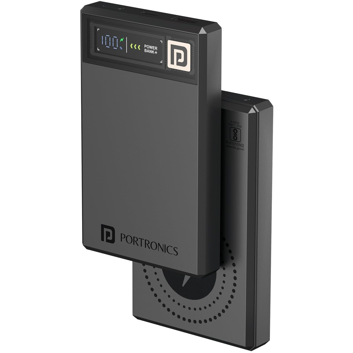 Portronics Luxcell MagClick 10k 10000 mAh 15W Magnetic Wireless Fast Charging Power Bank Premium Finish, 22.5 Wired Output Compatible with iPhone 12 & Above,Type C Smartphones,Tablets(Dark Grey)