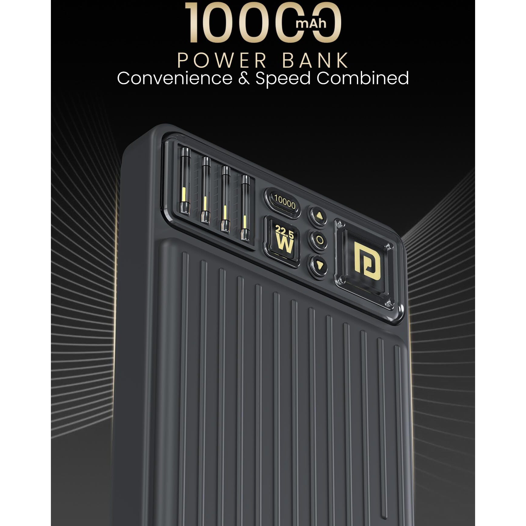 Portronics Luxcell Bind Mini 10k 10000mAh Nano Powerbank with 22.5W Fast Charging, in-Built Type C PD(Input & Output) /8 Pin Cable, LED Indicator, USB-A Mach Output, Compatible with Smartphones