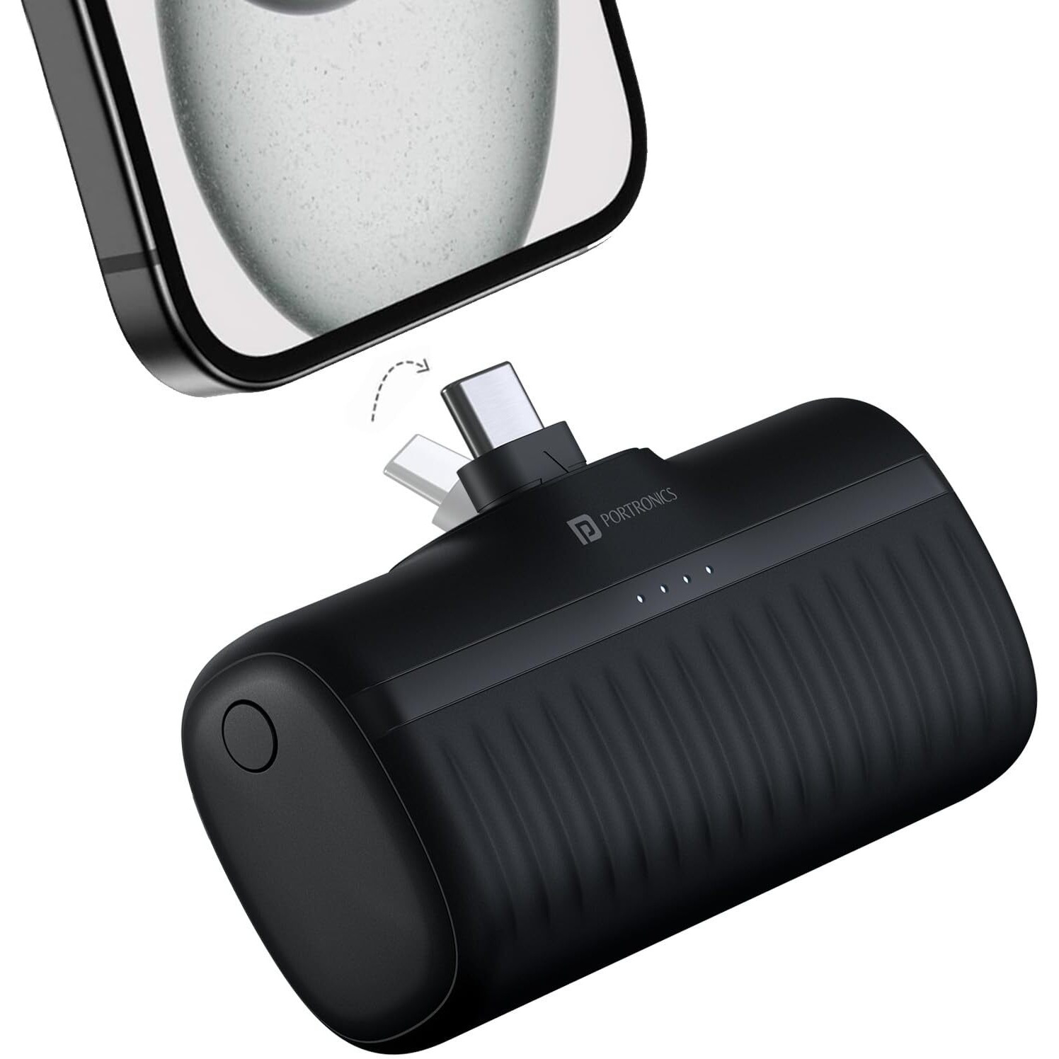 Portronics Power Pebble 5000mAh 20W Fast Charging Nano Powerbank, in-Built Foldable Type C Input/Output Pin, Type C PD Output, LED Battery Indicator, Compatible with Type C Smartphone,iPhone(Black)