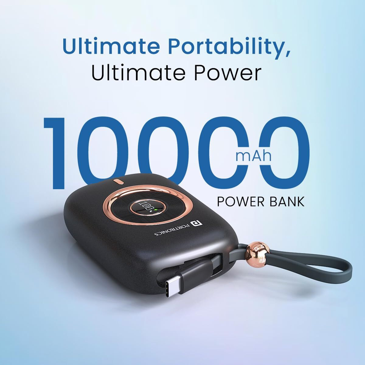 Portronics Power Shutter 10000mAh 15W Magnetic Wireless Fast Charging Powerbank with in-Built Type C & 8 Pin Cable, 22.5W Type C PD Output, Type C Bidirectional Port, LED Display (Black)