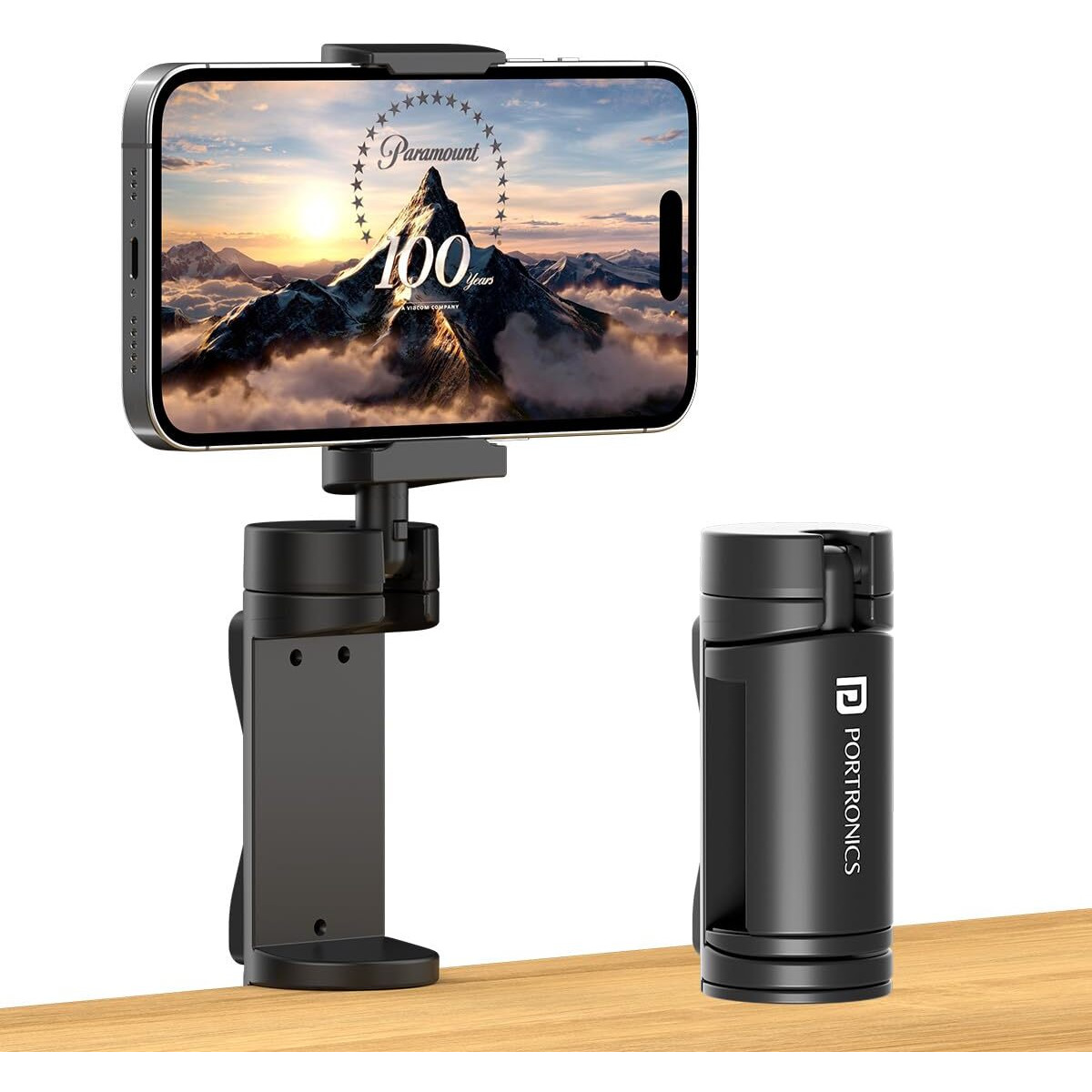 Portronics Mobot Clip Mobile Holder with 360 Adjustable Angles, Light Weight, Pocket Friendly, Mobile Stand for Table/Video Recording/Vlogging, Compatible with 4 to 6.4 inch Smartphones (Black)