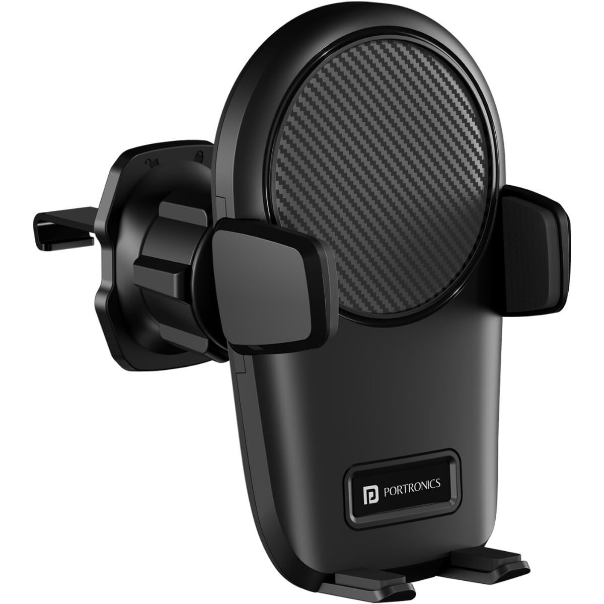 Portronics Clamp Z Car Phone Holder Stand with 360 Degree Rotation, AC Vent Mount, Strong Grip, Single Hand Use, Shockproof Build, Mobile Stand for Car (Black)