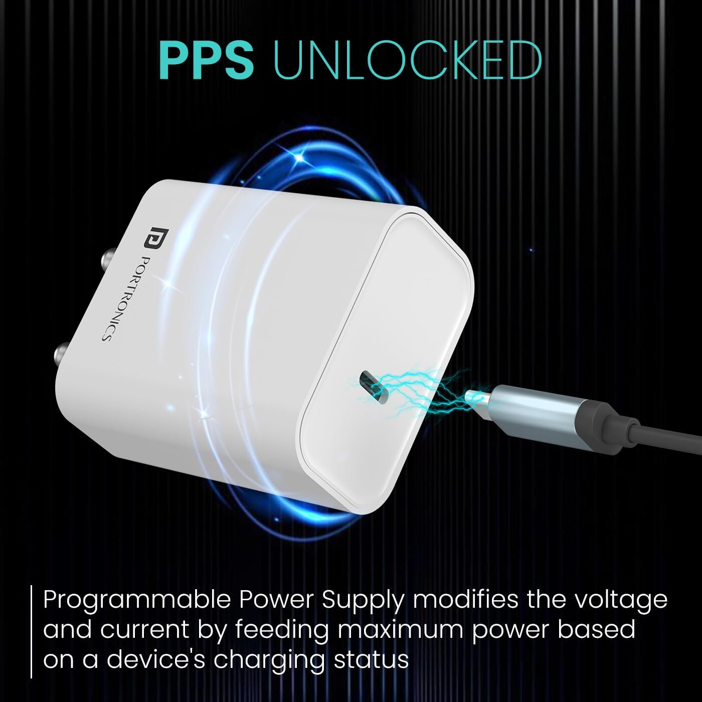 Portronics Adapto 25 25W Super Fast Type C PD Wall Charger for iPhone 15/14/13/12/11 All Pro,Max Series, Samsung Galaxy S/A/M/F Series & Other Type C Devices, PPS Protection,Fast Charging Adaptor