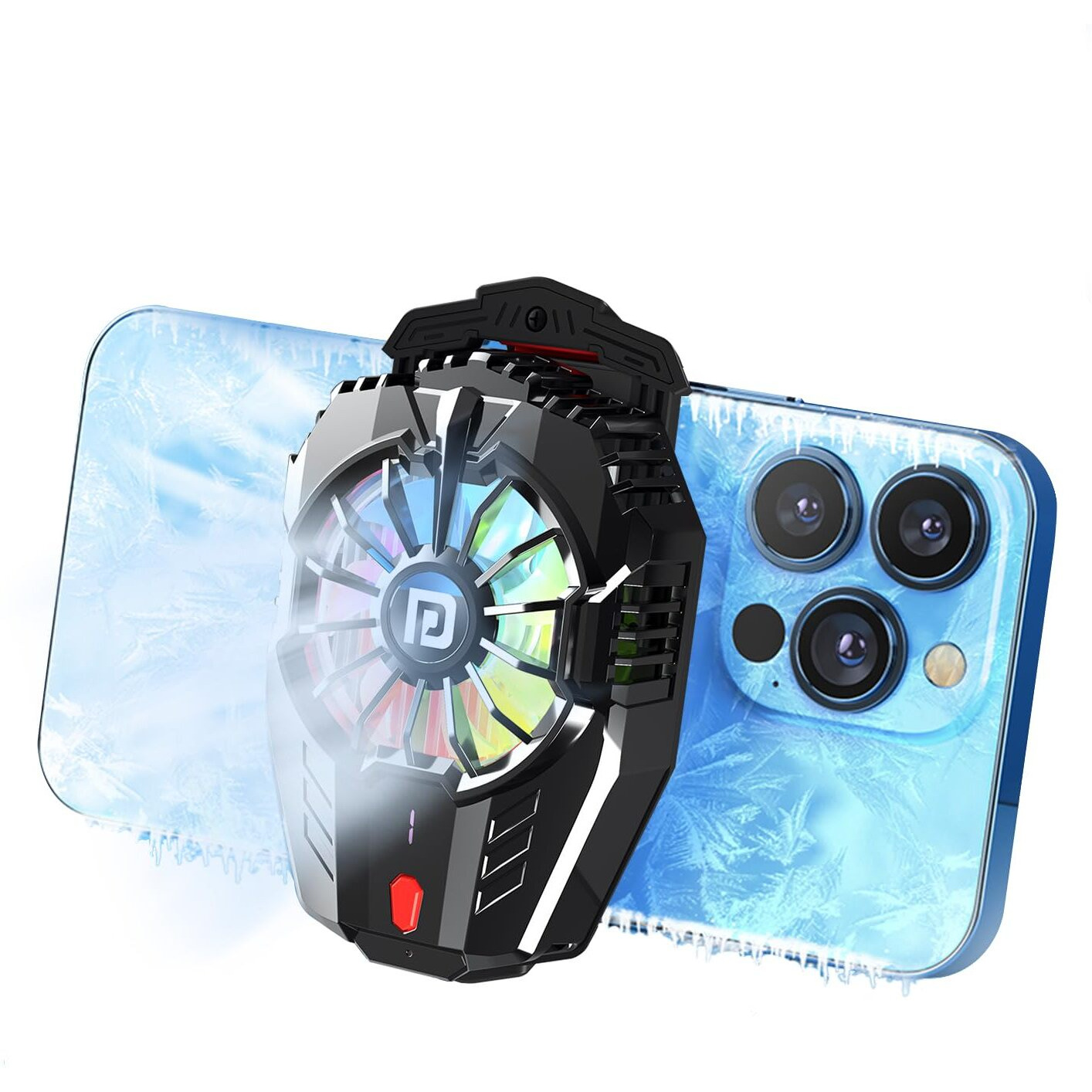 Portronics Coolpluse Instant Mobile Cooler With Radiator Cooling Technology, 3 Cooling Mode, Temperature Display, RGB LED Light, Gaming Fan, Refrigeration Chip, Compatible With Android & iphone(Black)
