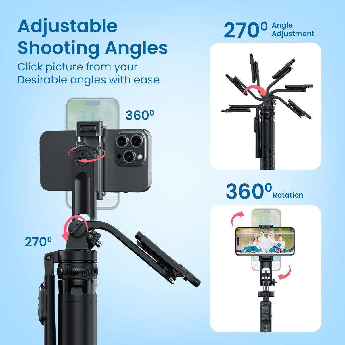 Portronics Lumistick 2 Portable Smart Selfie Stick with Upto 6ft. Tripod Stand, 3 in 1 Multifunctional Design, Detachable Bluetooth Remote Compatible for iPhone/Android, Best for Vlogging/Photo Shoot