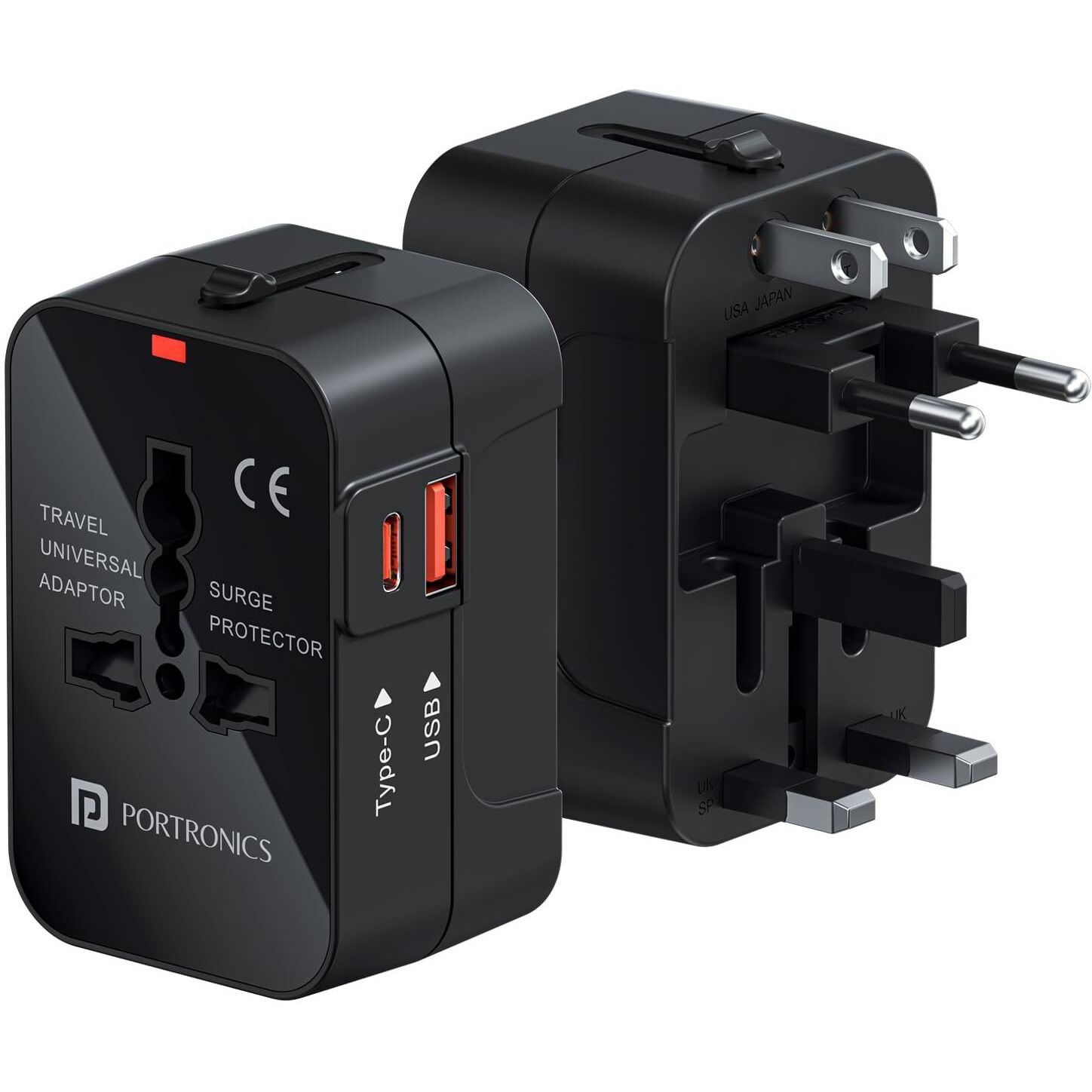 Portronics Juicemate Universal Travel Adapter with 20W Type C PD & 18W USB-A Output Port, All in One International Travel Fast Charging Adapter, Suitable for 200+ Countries US,UK,EU,AUS,Etc(Black)