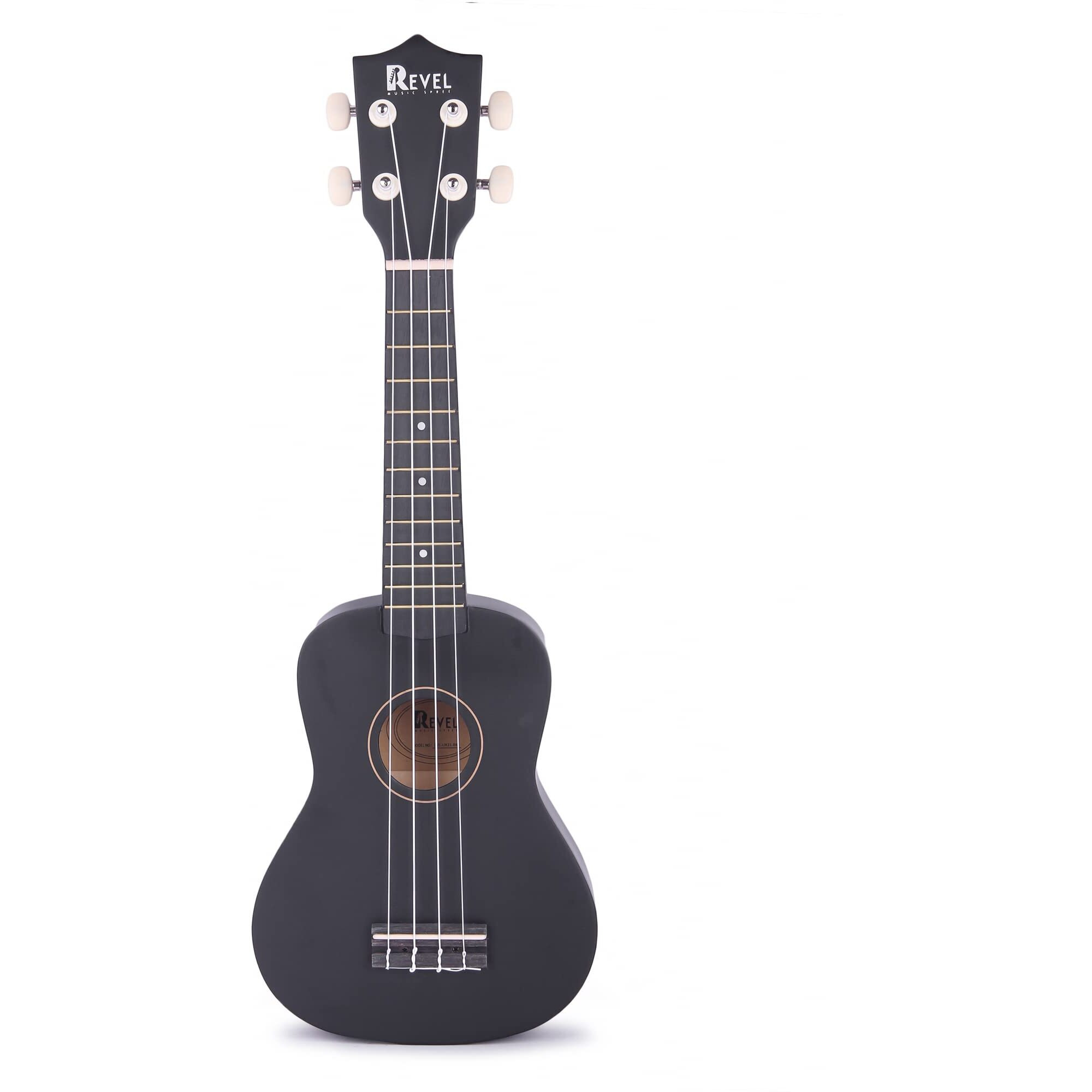 REVEL 21 inches Soprano Ukulele (Jamming Black) with carry bag. Core with gentle braced wood for warm bright tone.(Black)