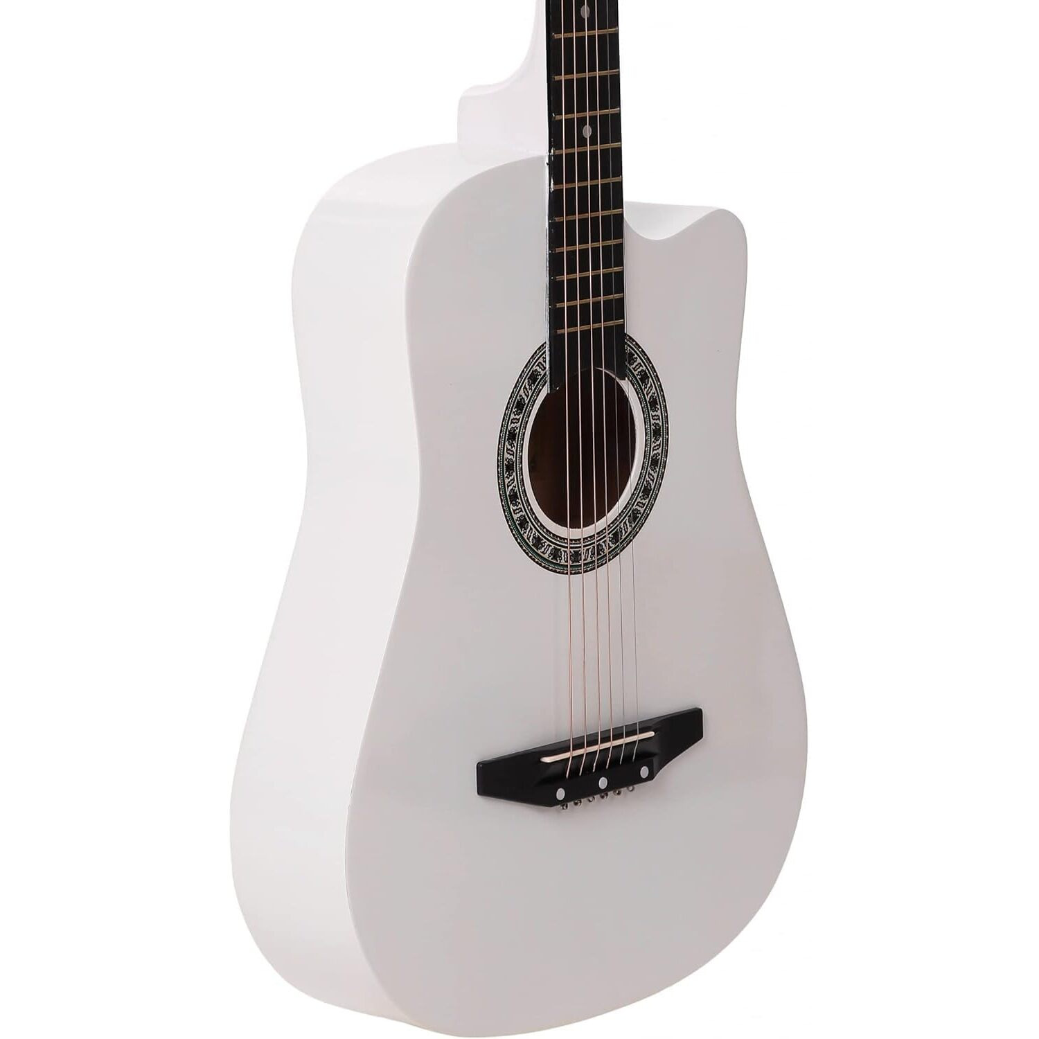 Intern 38C Acoustic Steel-string Guitar Premium White Cutaway Design with carry bag, strings, guitar strap and plectrums (INT-38C-WH)