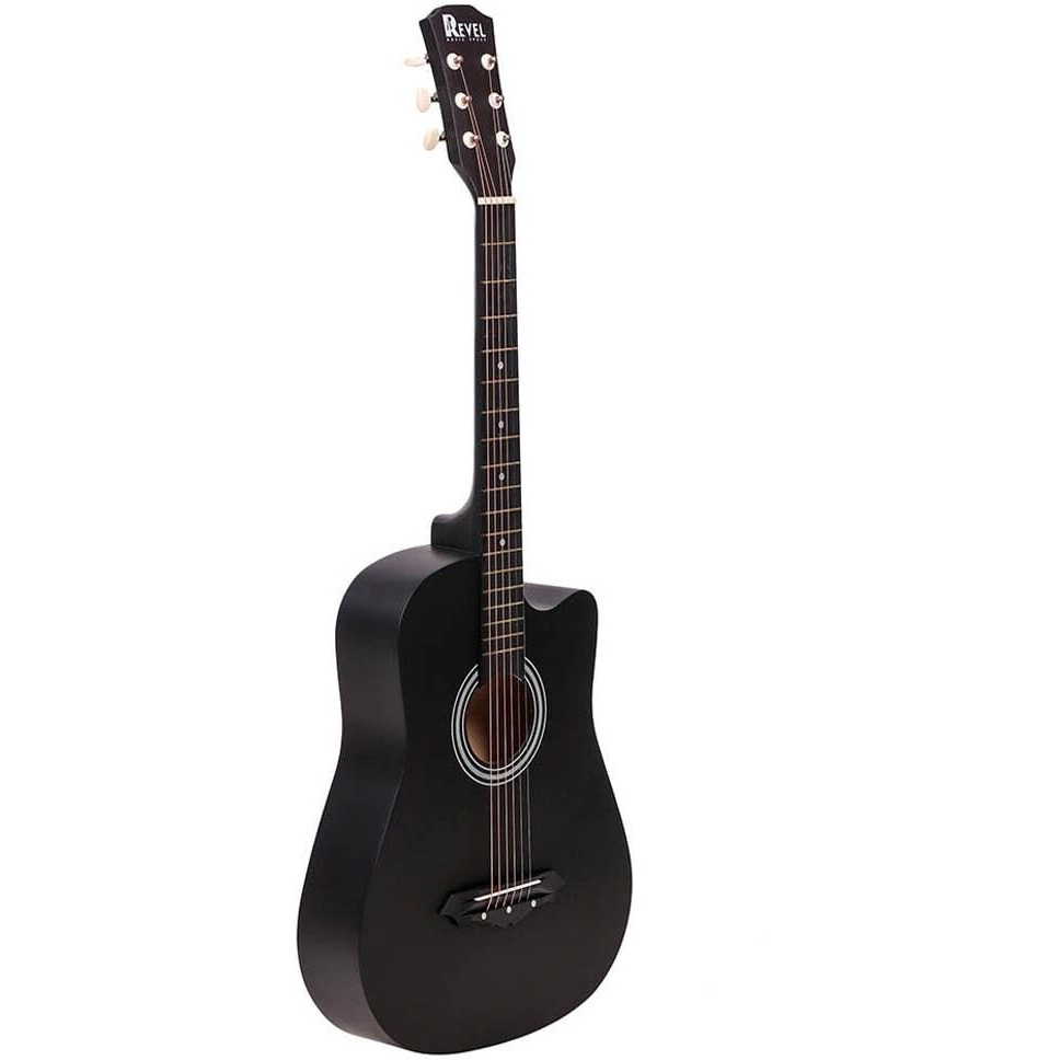 Revel 38 Inches Cutaway Design Acoustic Guitar with Carry bag and Plectrums. Great tone and Beginner/Learners standard size configuration for all age groups (Black)